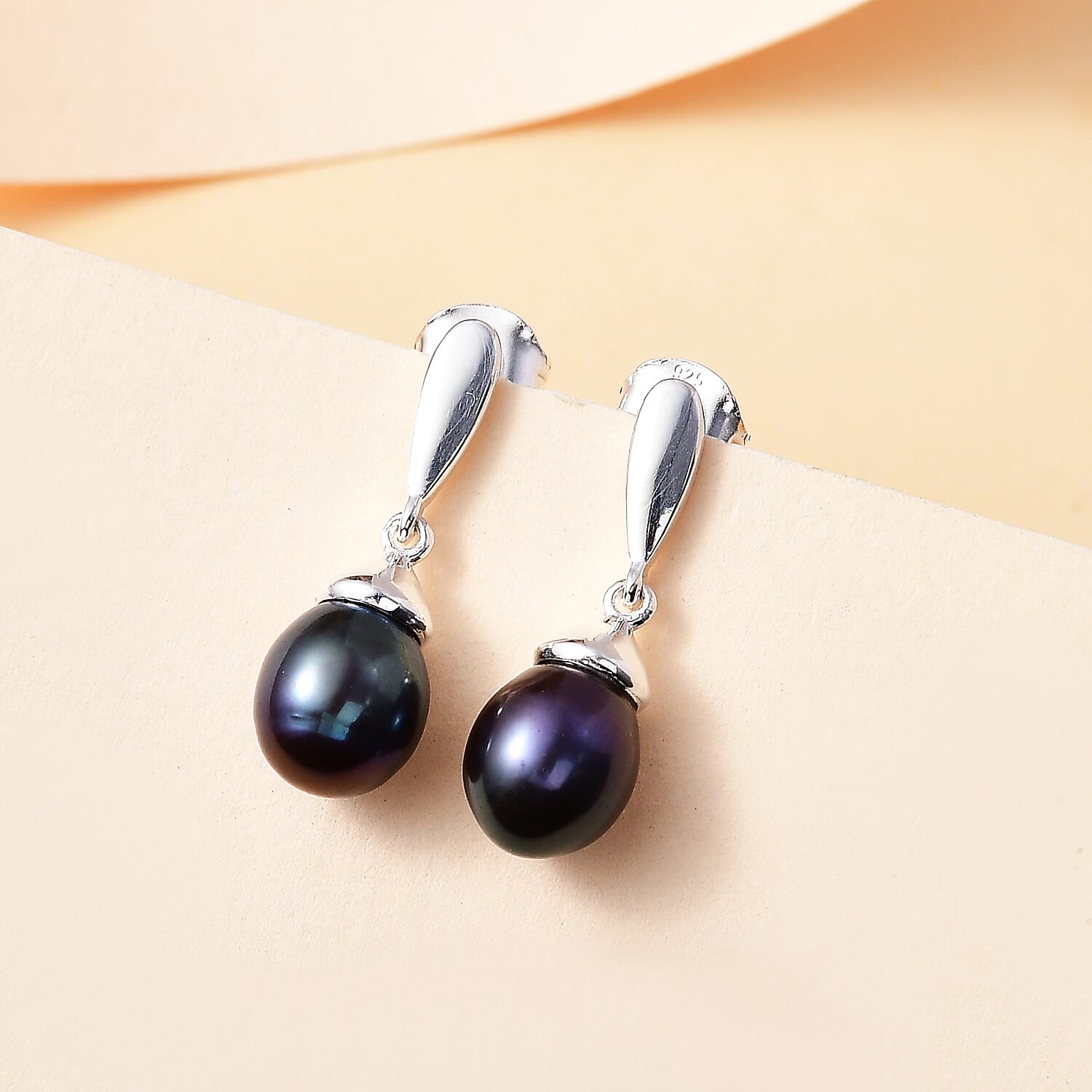 Fresh Water Peacock Pearl Drop Earrings in Sterling Silver