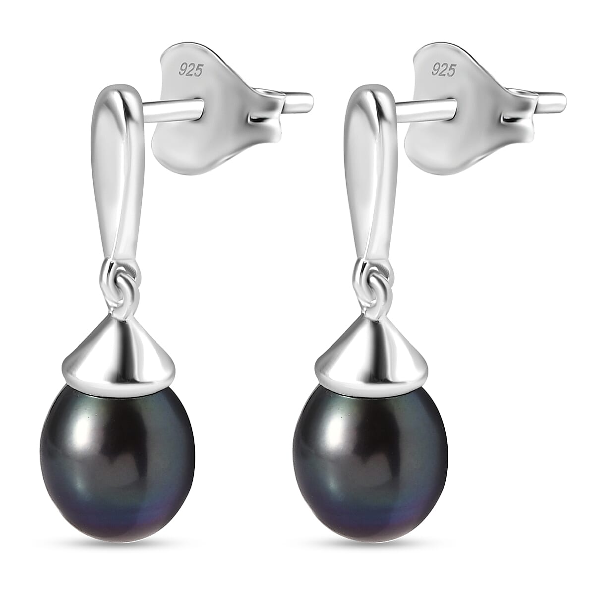 Fresh Water Peacock Pearl Drop Earrings in Sterling Silver