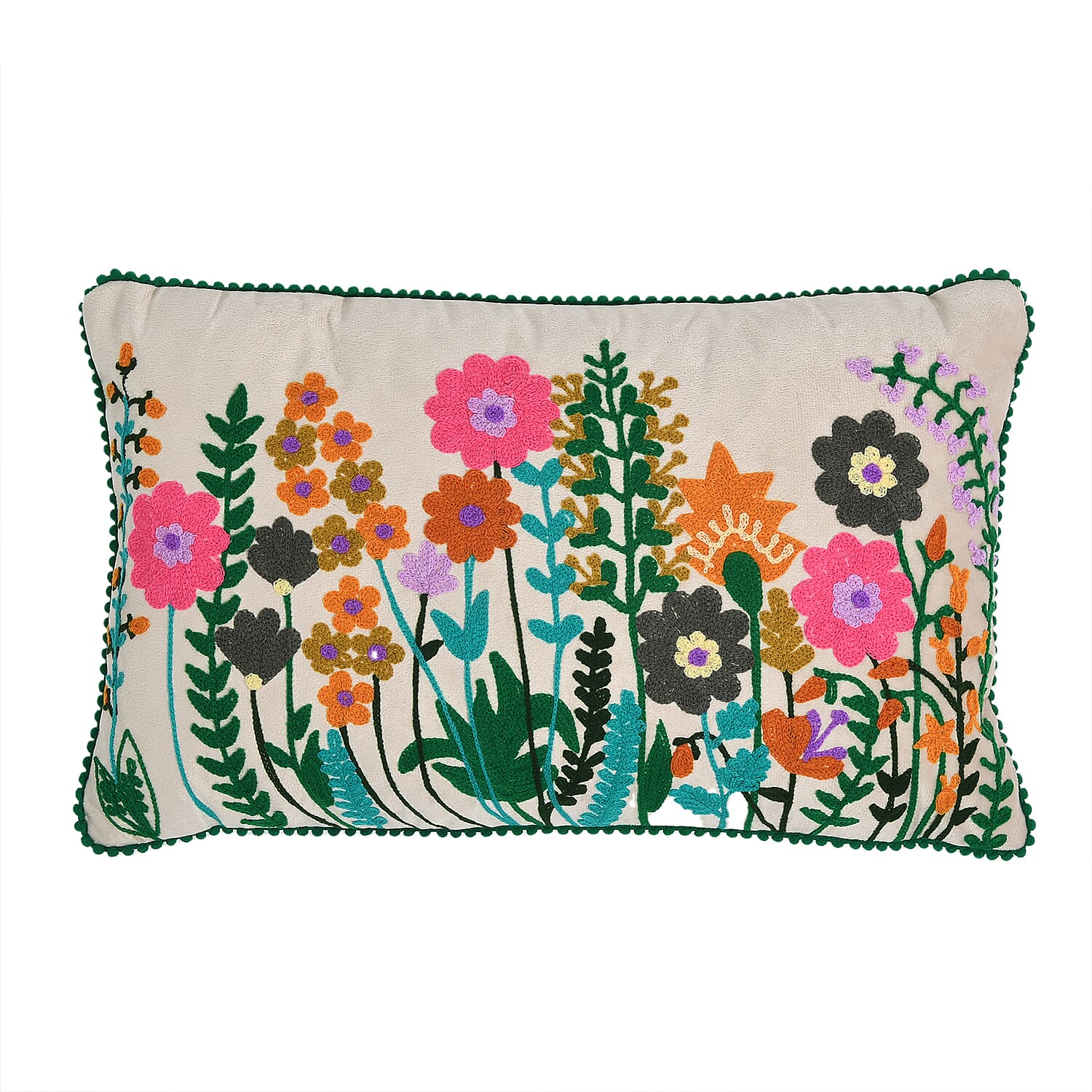 Cotton Floral Cushion Cover (Size 30x1 cm) - Multi Color & Multicolor