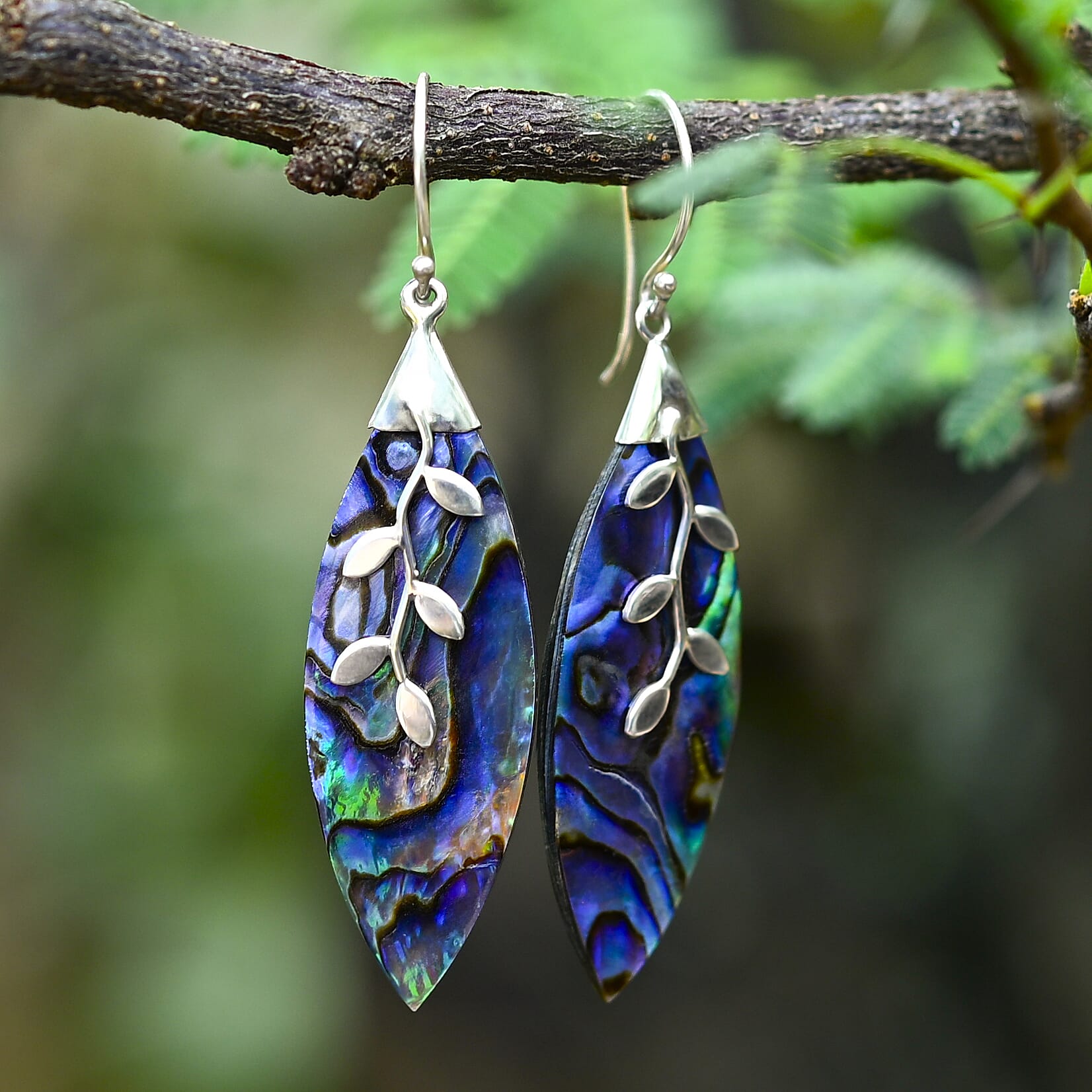 Royal Bali Collection - Handmade Abalone Shell Earring with Hook in Sterling Silver