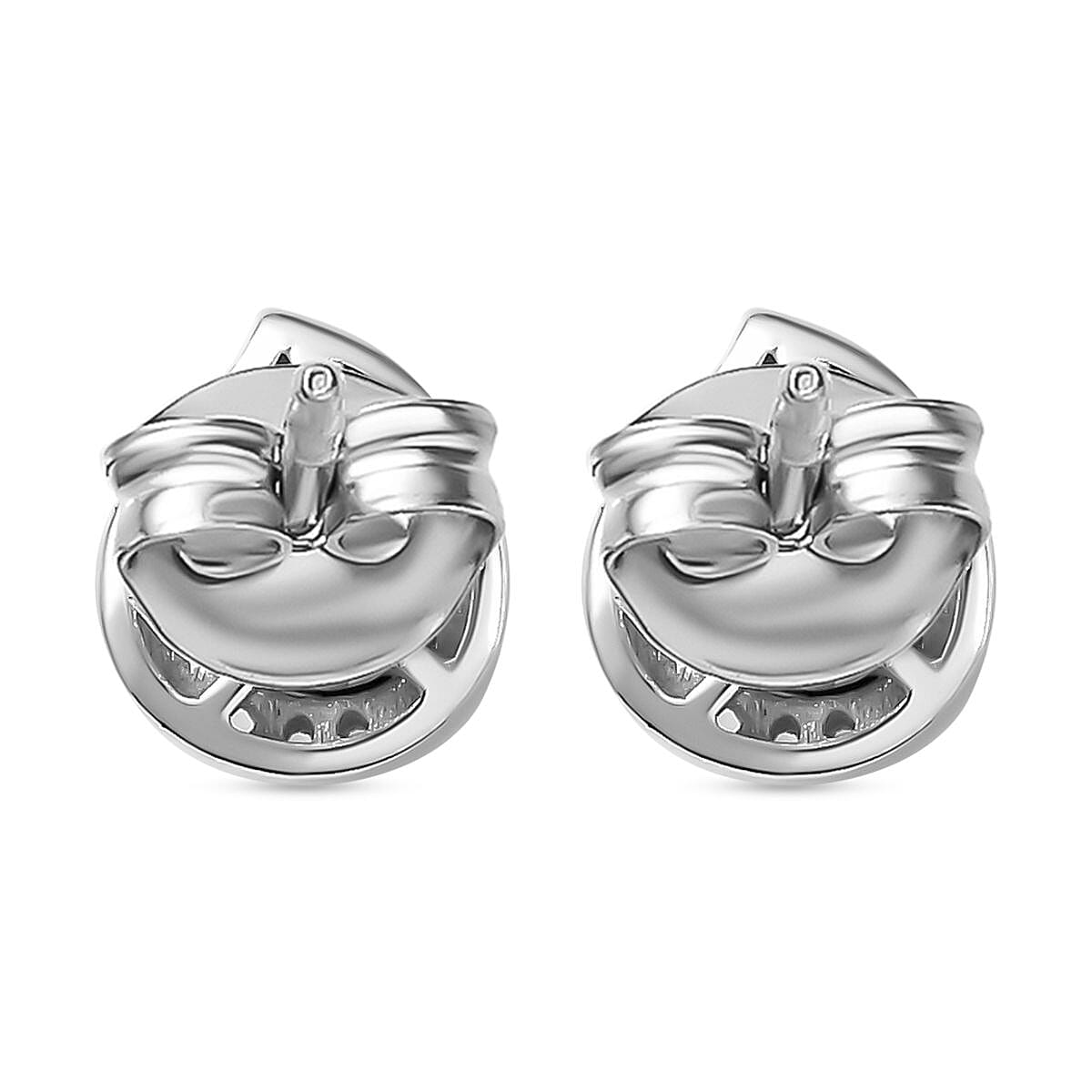 Tony Diniz Collection - Natural Ember Garnet ,  White Zircon  Solitaire Stud Push Post Earring in rhodium Sterling Silver 0.96 ct  0.752  Ct.