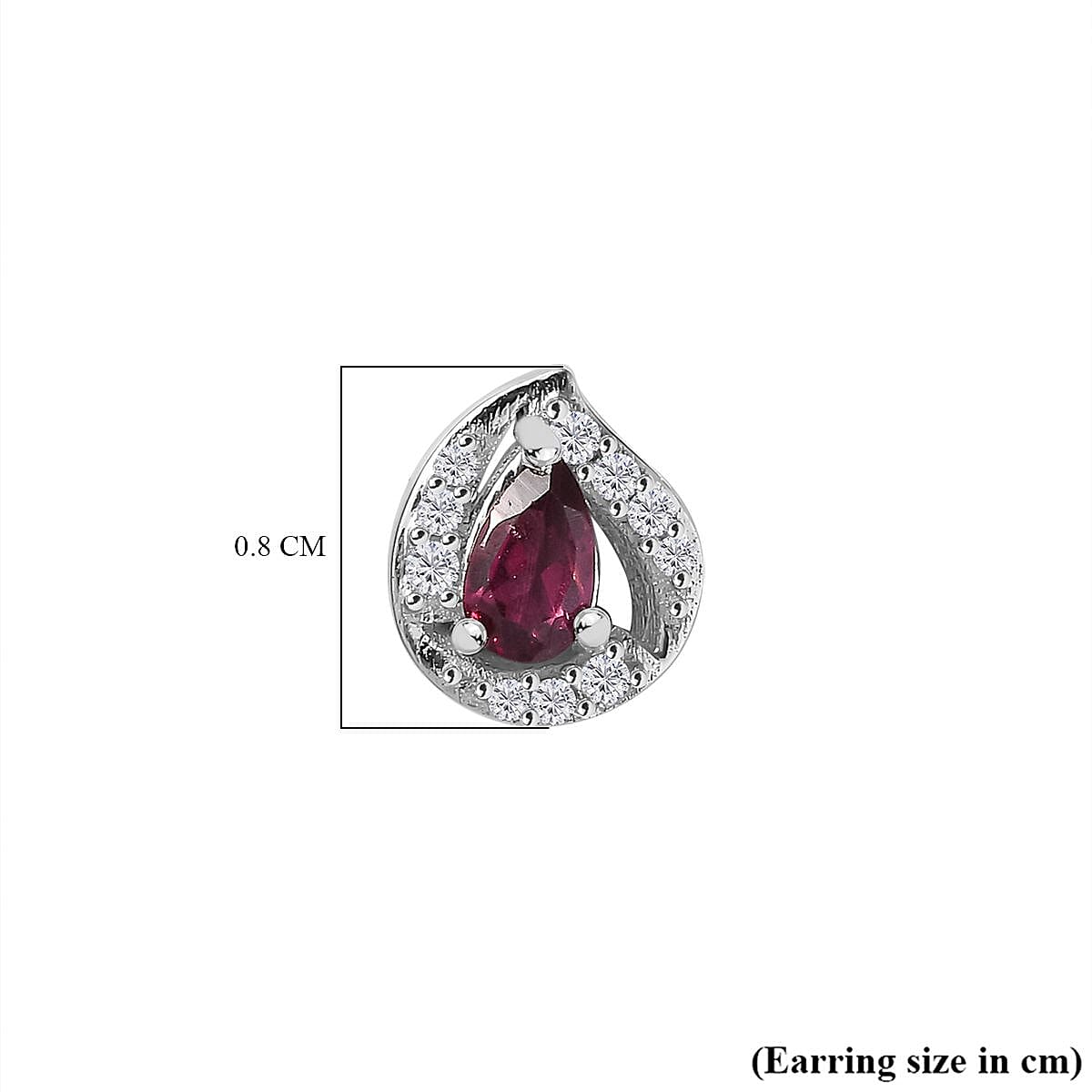 Tony Diniz Collection - Natural Ember Garnet ,  White Zircon  Solitaire Stud Push Post Earring in rhodium Sterling Silver 0.96 ct  0.752  Ct.