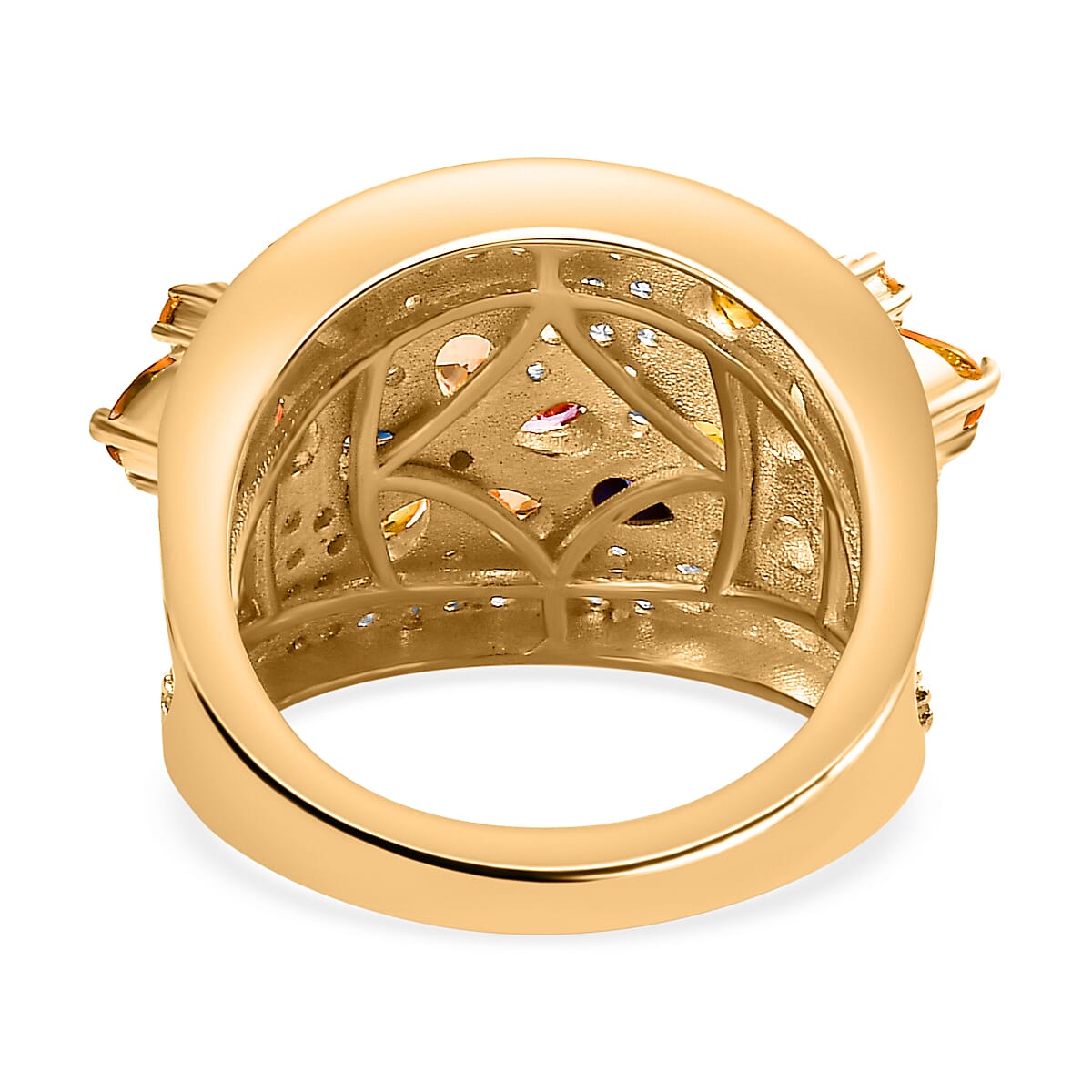 Rainbow Sapphire & Natural Zircon Cluster Ring in 18K Vermeil Yellow Gold Plated Sterling Silver 4.22 Ct