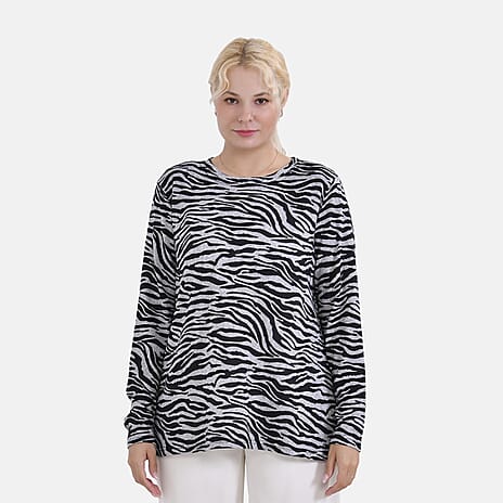 La Marey Zebra Pattern Jersey Top (One Size) - Black - White