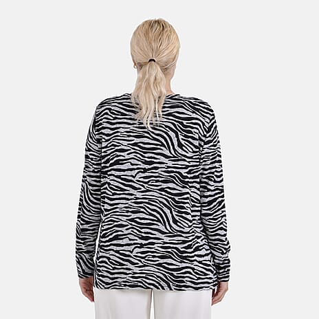La Marey Zebra Pattern Jersey Top (One Size) - Black - White