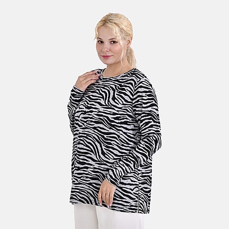 La Marey Zebra Pattern Jersey Top (One Size) - Black - White