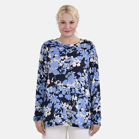 La Marey Floral Pattern Jersey Top (One Size) - White - Blue