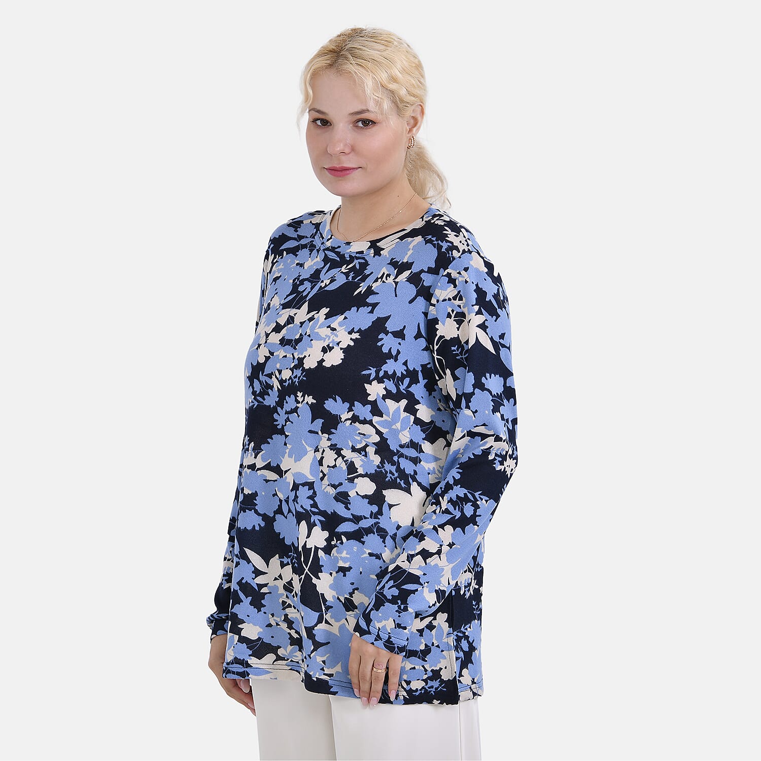 La Marey Jersey Floral Top Size 8-20 - Blue