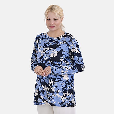 La Marey Floral Pattern Jersey Top (One Size) - White - Blue