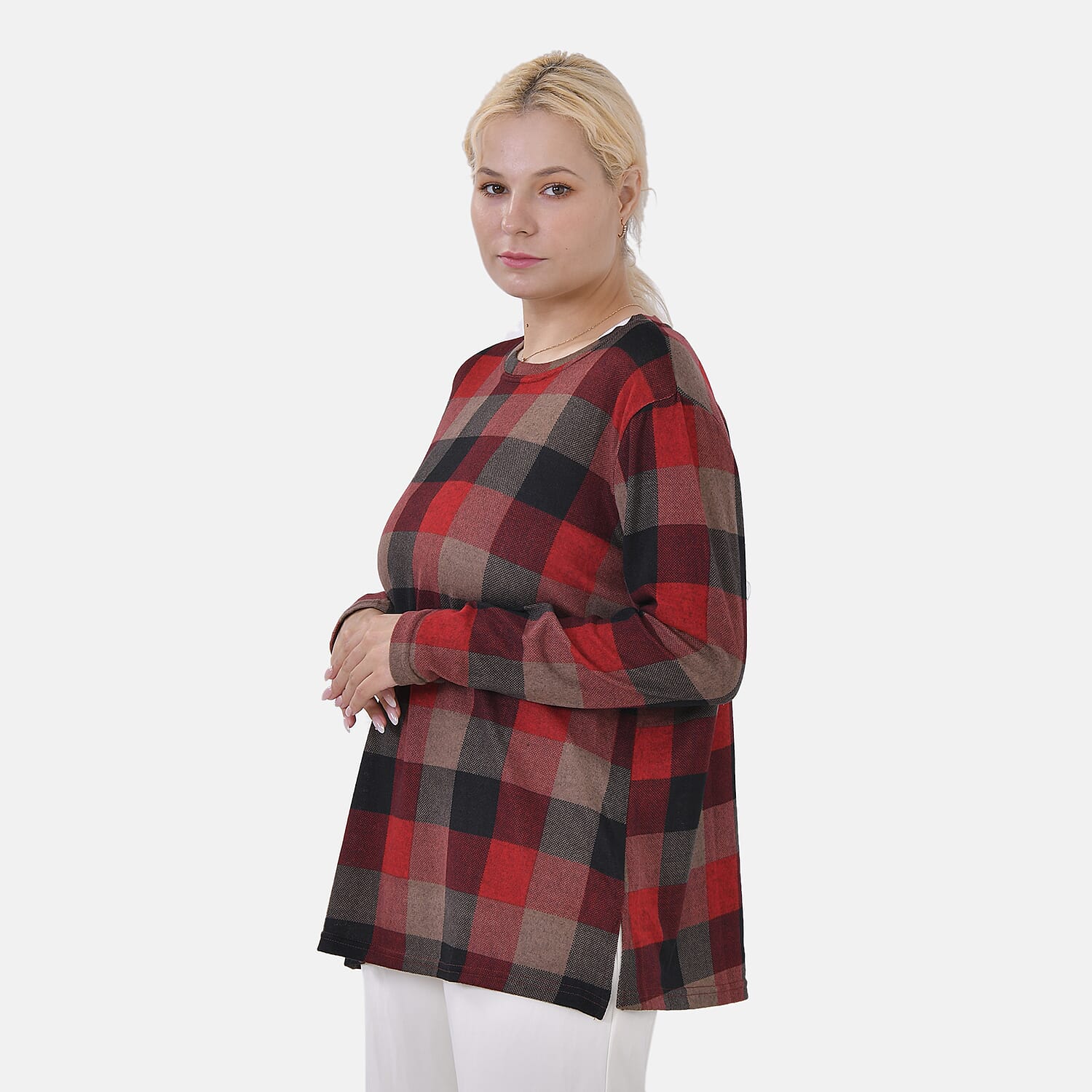 La Marey Jersey Top (One Size) - Red Checkered
