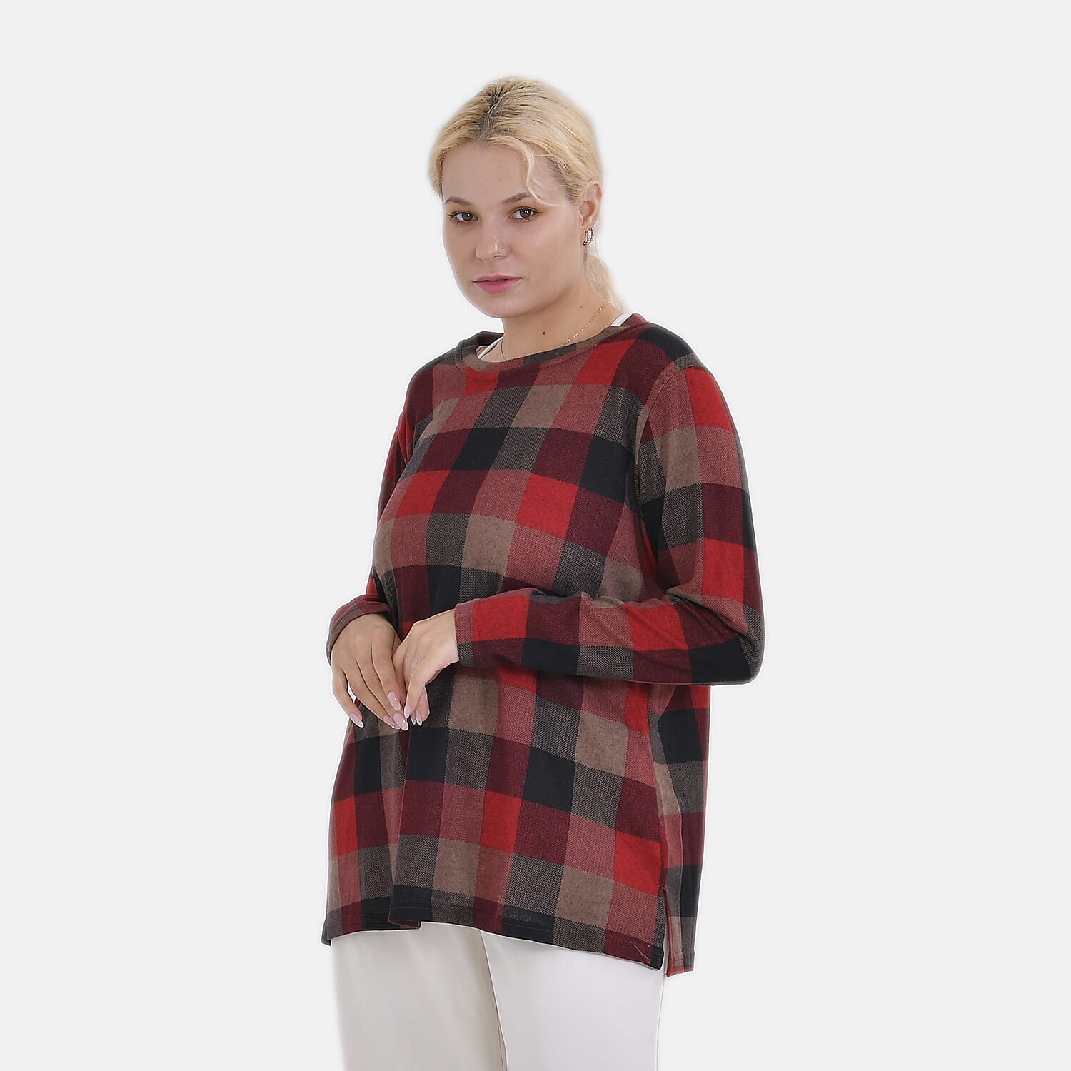 La Marey Jersey Top (One Size) - Red Checkered