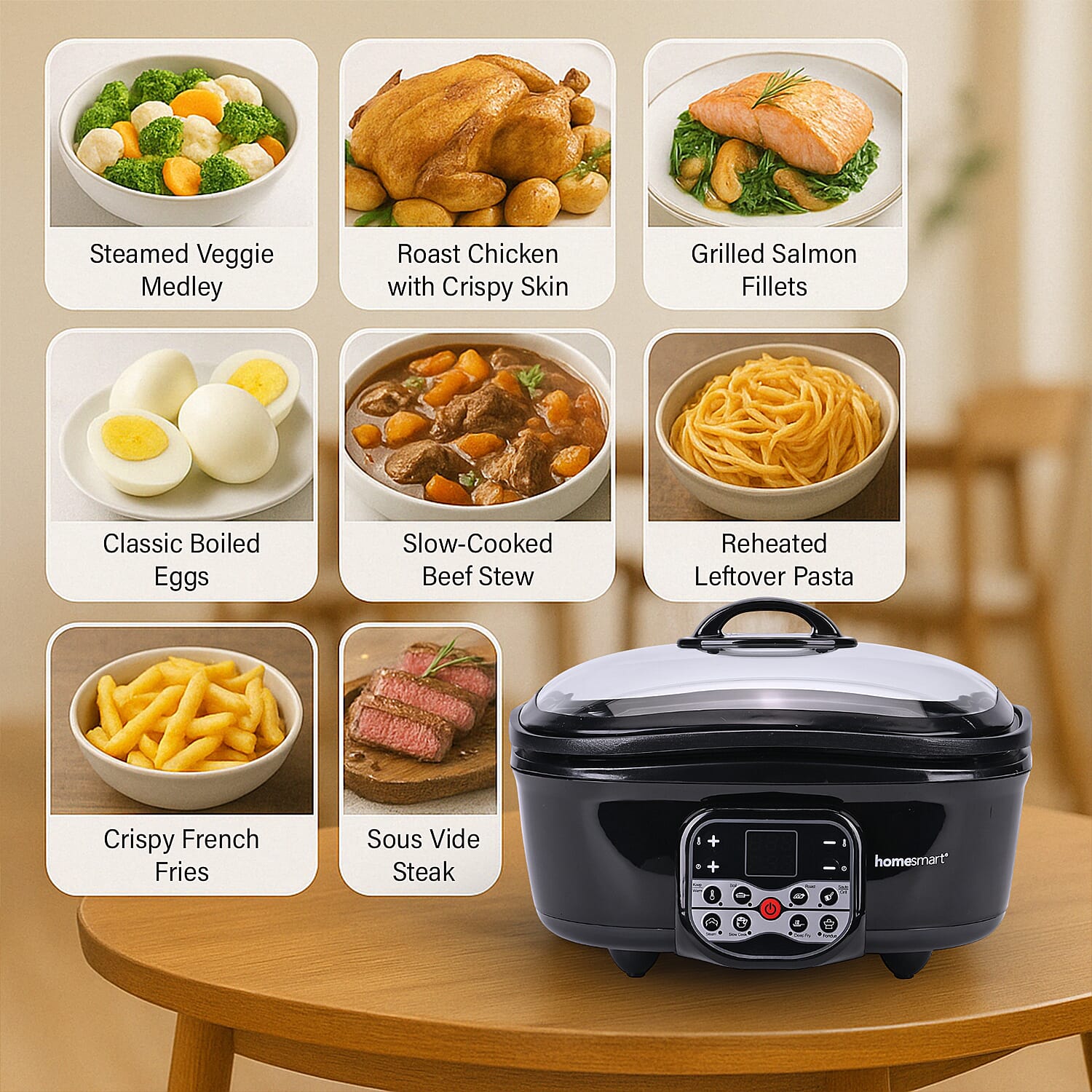 Homesmart 5L Multi Cooker with Steam Rack and Basket - Boil-Slow Cook,Steam, Roast, Grill Homesmart 5L Multi Cooker with Steam Rack and Basket - Boil-Slow Cook,Steam, Roast, Grill