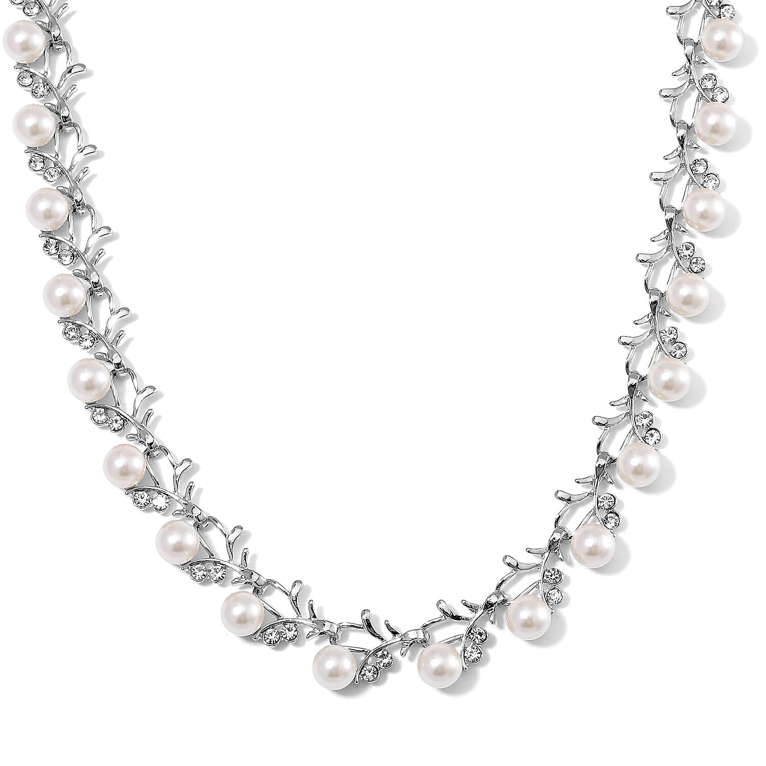 White Shell Pearl & White Crystal Necklace (Size - 18-2 Ext) in White Tone 100.20 Ct. White Shell Pearl & White Crystal Necklace (Size - 18-2 Ext) in White Tone 100.20 Ct.