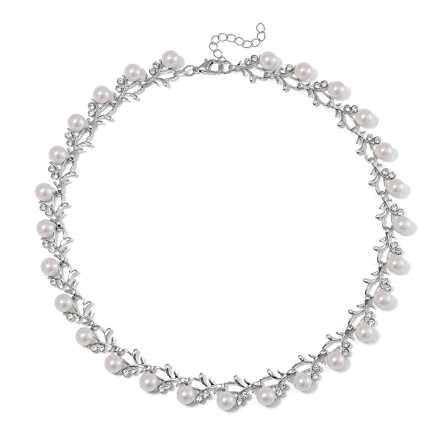 White Shell Pearl & White Crystal Necklace (Size - 18-2 Ext) in White Tone 100.20 Ct. White Shell Pearl & White Crystal Necklace (Size - 18-2 Ext) in White Tone 100.20 Ct.