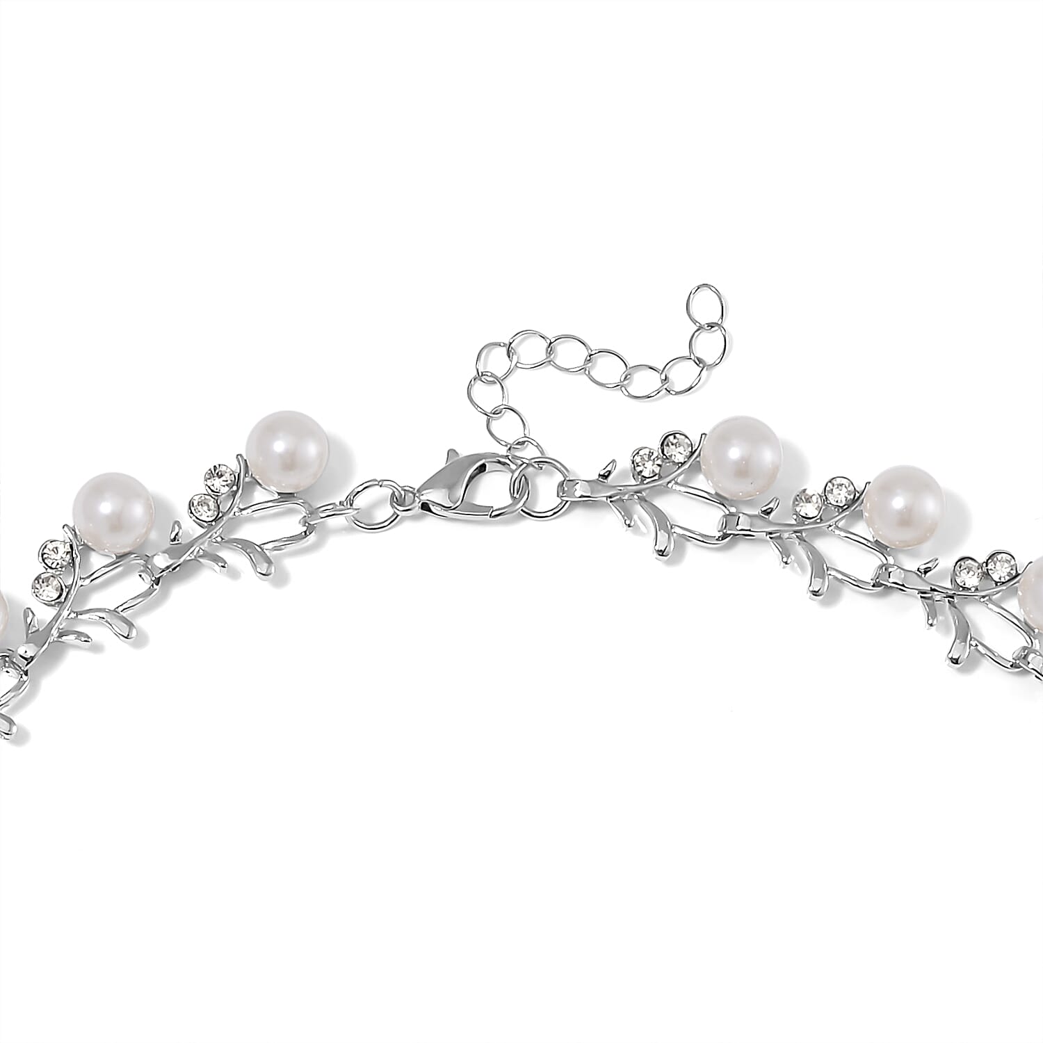 White Shell Pearl & White Crystal Necklace (Size - 18-2 Ext) in White Tone 100.20 Ct. White Shell Pearl & White Crystal Necklace (Size - 18-2 Ext) in White Tone 100.20 Ct.