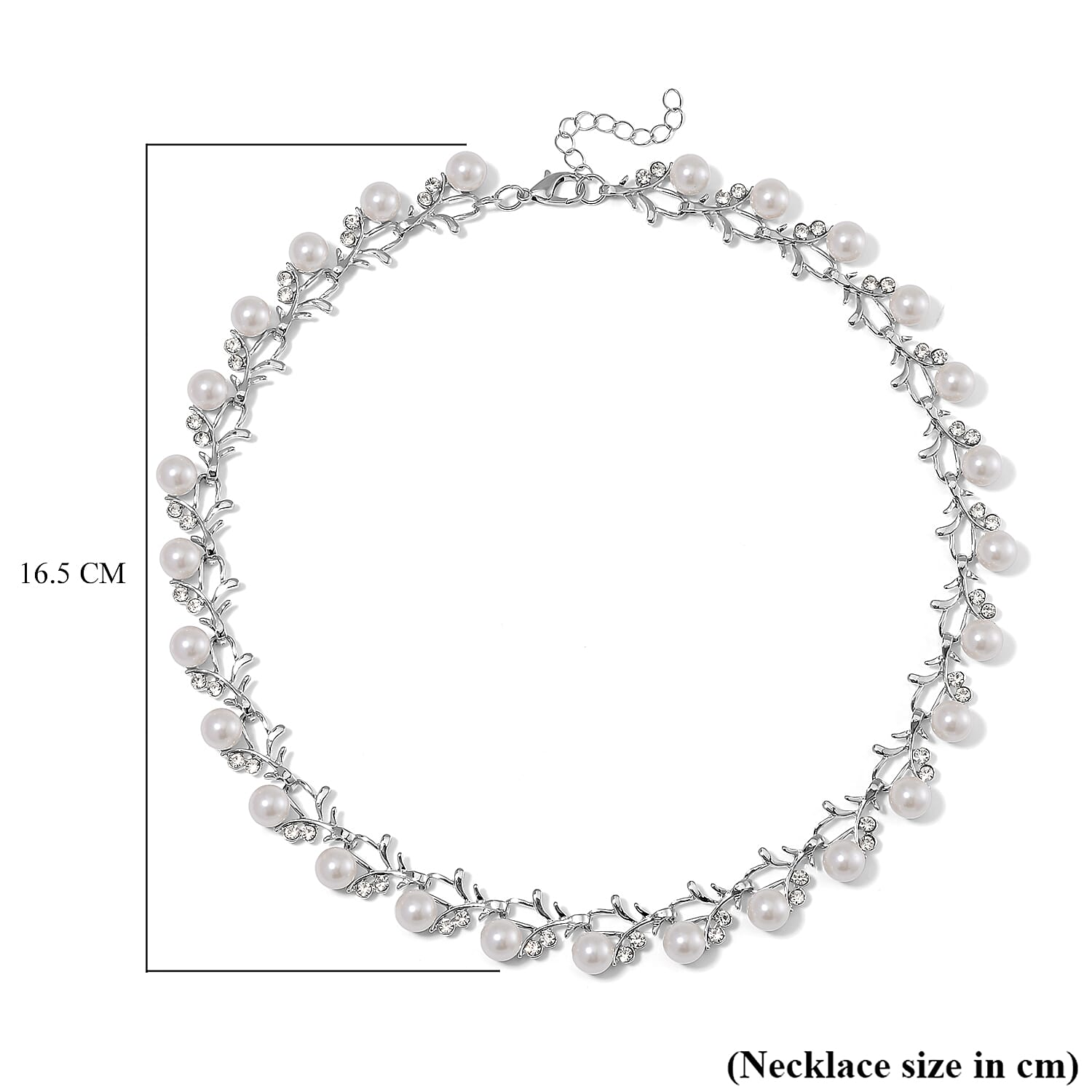 White Shell Pearl & White Crystal Necklace (Size - 18-2 Ext) in White Tone 100.20 Ct. White Shell Pearl & White Crystal Necklace (Size - 18-2 Ext) in White Tone 100.20 Ct.