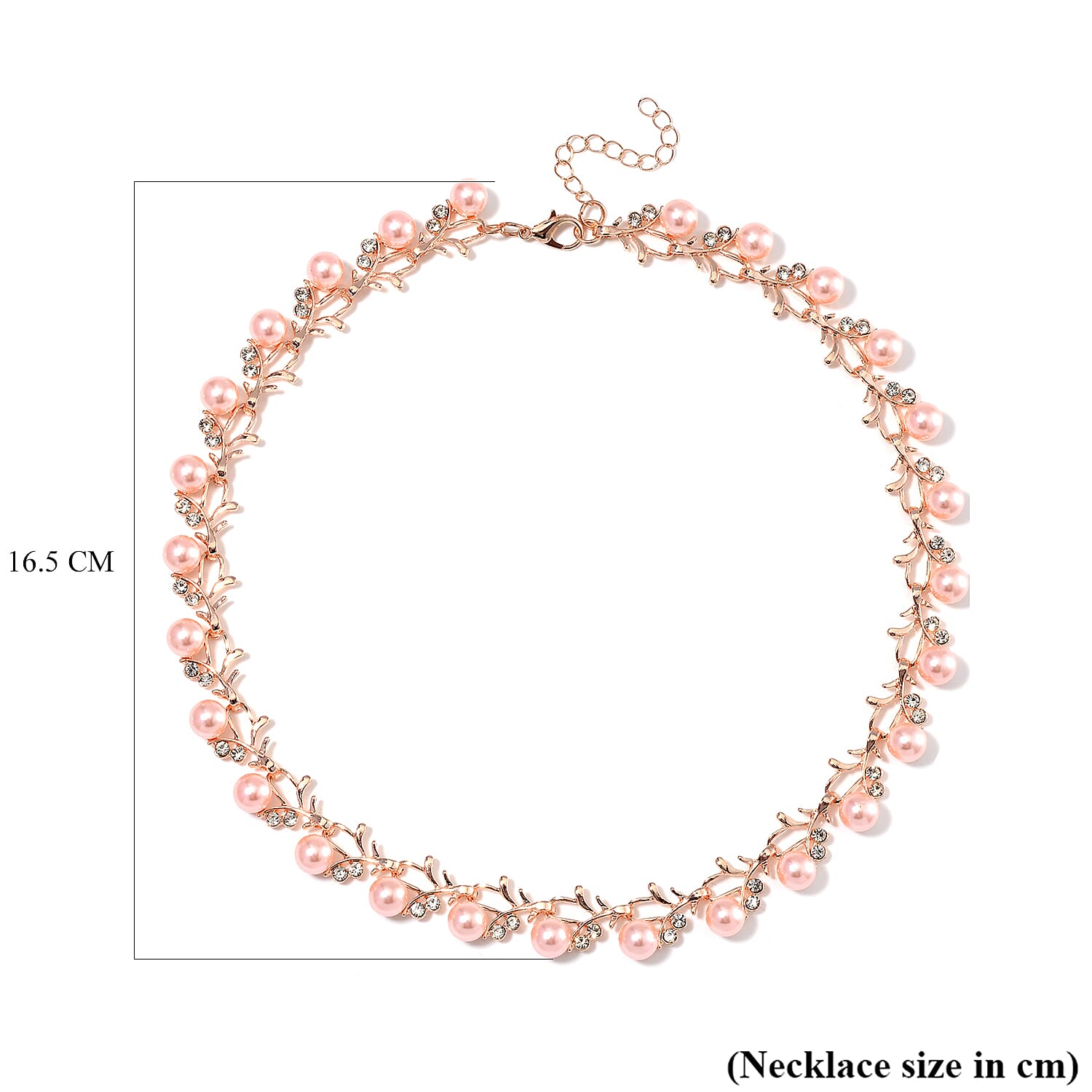 Pink Shell Pearl & White Crystal Necklace (Size - 18-2 Ext) in Rose Gold Tone 100.20 Ct. Pink Shell Pearl & White Crystal Necklace (Size - 18-2 Ext) in Rose Gold Tone 100.20 Ct.