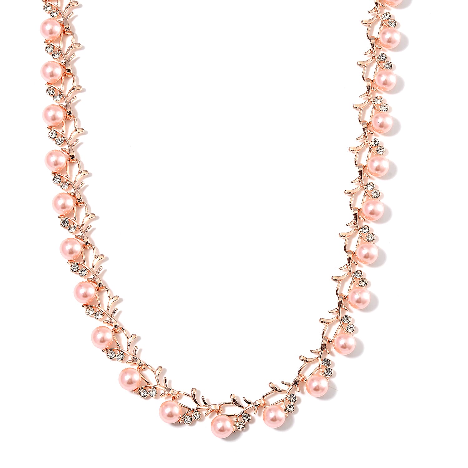 Pink Shell Pearl & White Crystal Necklace (Size - 18-2 Ext) in Rose Gold Tone 100.20 Ct. Pink Shell Pearl & White Crystal Necklace (Size - 18-2 Ext) in Rose Gold Tone 100.20 Ct.