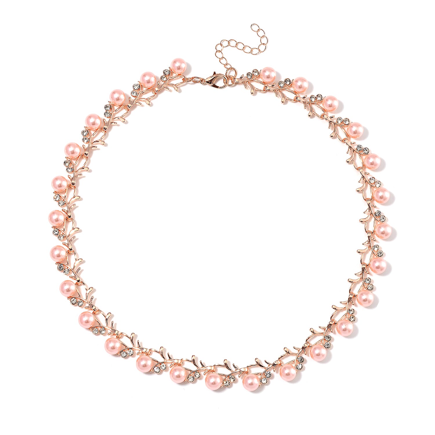 Pink Shell Pearl & White Crystal Necklace (Size - 18-2 Ext) in Rose Gold Tone 100.20 Ct. Pink Shell Pearl & White Crystal Necklace (Size - 18-2 Ext) in Rose Gold Tone 100.20 Ct.