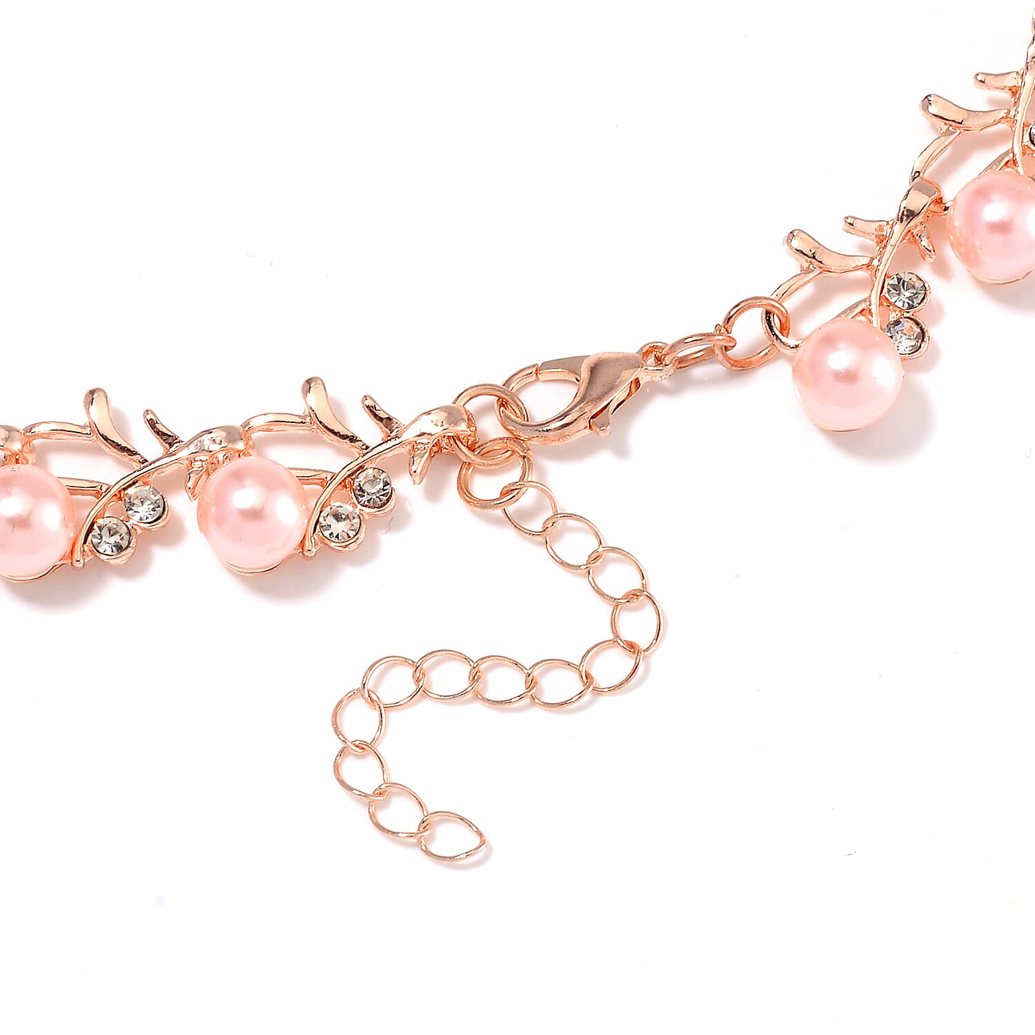 Pink Shell Pearl & White Crystal Necklace (Size - 18-2 Ext) in Rose Gold Tone 100.20 Ct. Pink Shell Pearl & White Crystal Necklace (Size - 18-2 Ext) in Rose Gold Tone 100.20 Ct.