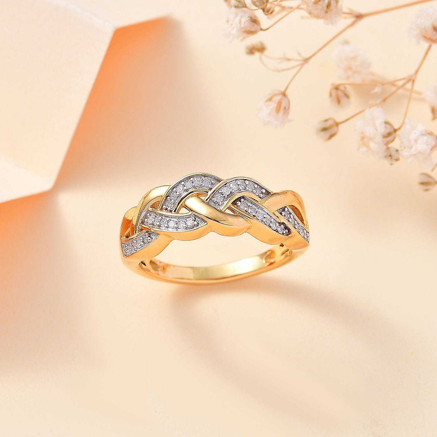 White Diamond  Fancy Ring in 18K YG Vermeil Sterling Silver 0.15 ct  0.165  Ct.