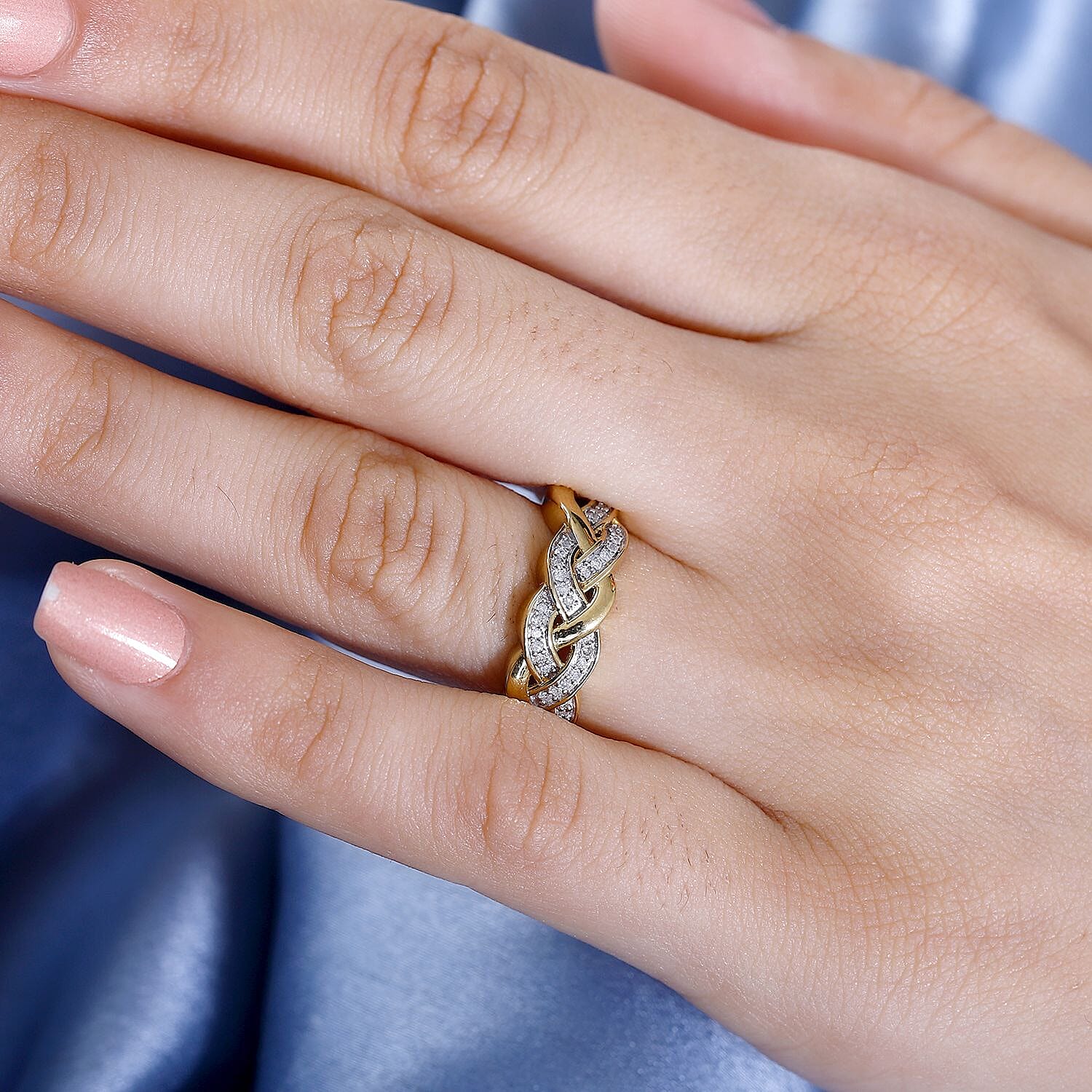 White Diamond  Fancy Ring in 18K YG Vermeil Sterling Silver 0.15 ct  0.165  Ct.