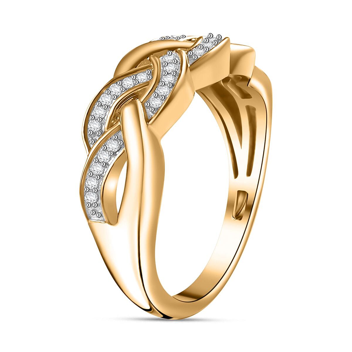 White Diamond  Fancy Ring in 18K YG Vermeil Sterling Silver 0.15 ct  0.165  Ct.