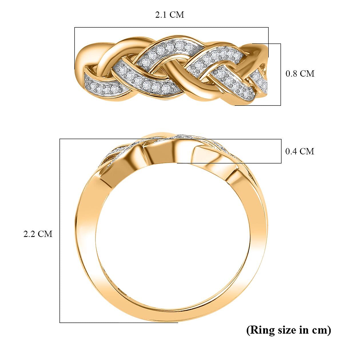 White Diamond  Fancy Ring in 18K YG Vermeil Sterling Silver 0.15 ct  0.165  Ct.