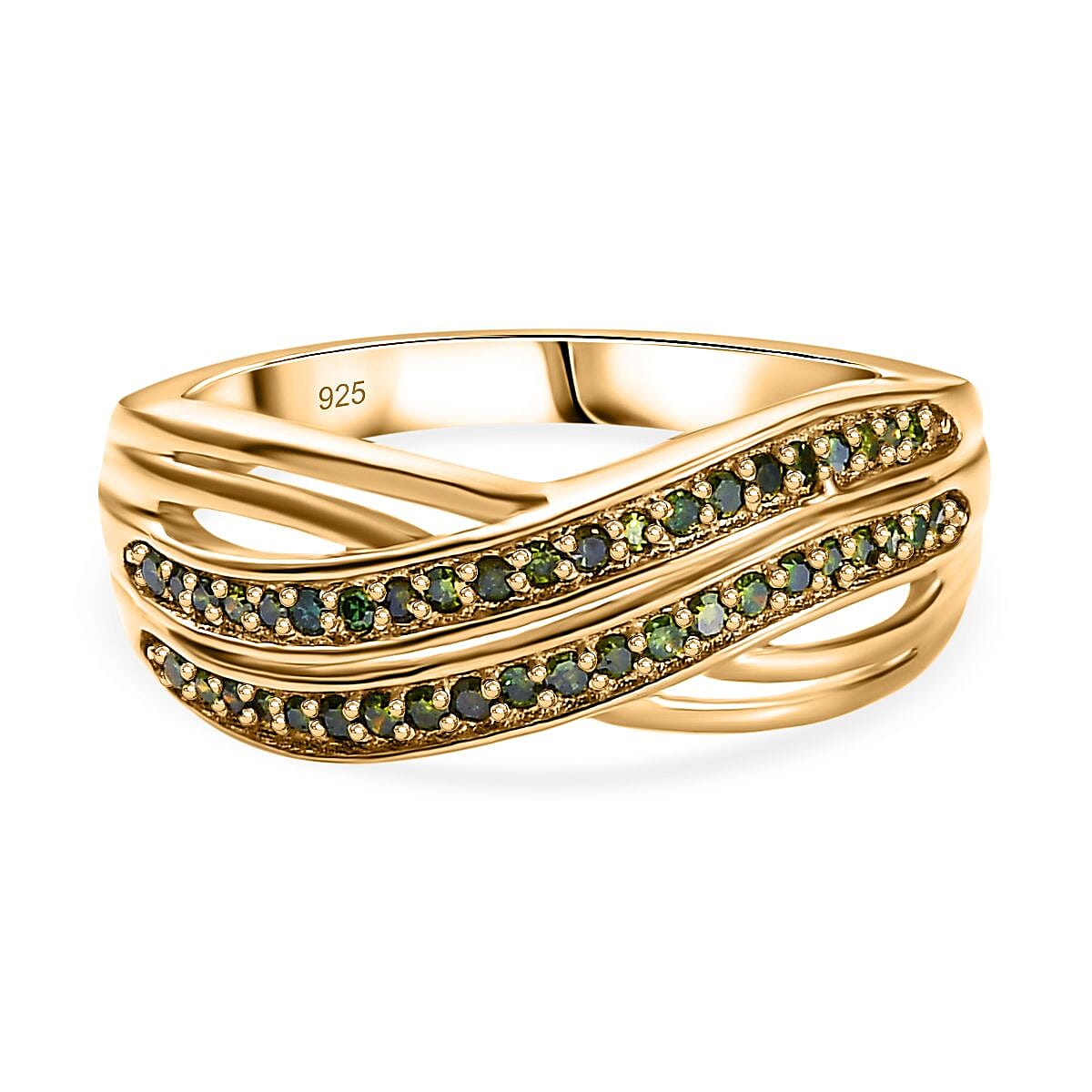 Green Diamond  Fancy Ring in 18K YG Vermeil Sterling Silver 0.20 ct  0.200  Ct.