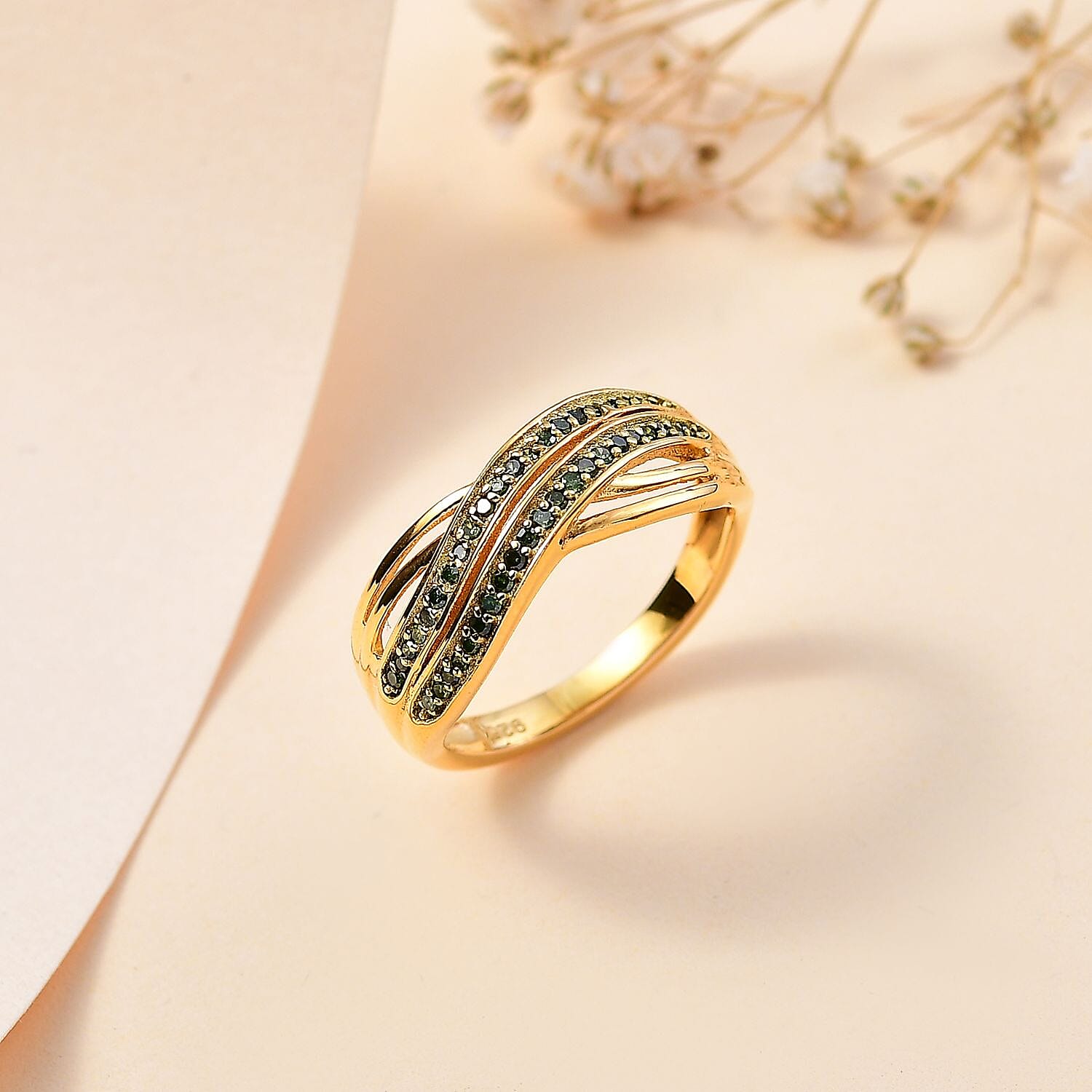 Green Diamond  Fancy Ring in 18K YG Vermeil Sterling Silver 0.20 ct  0.200  Ct.