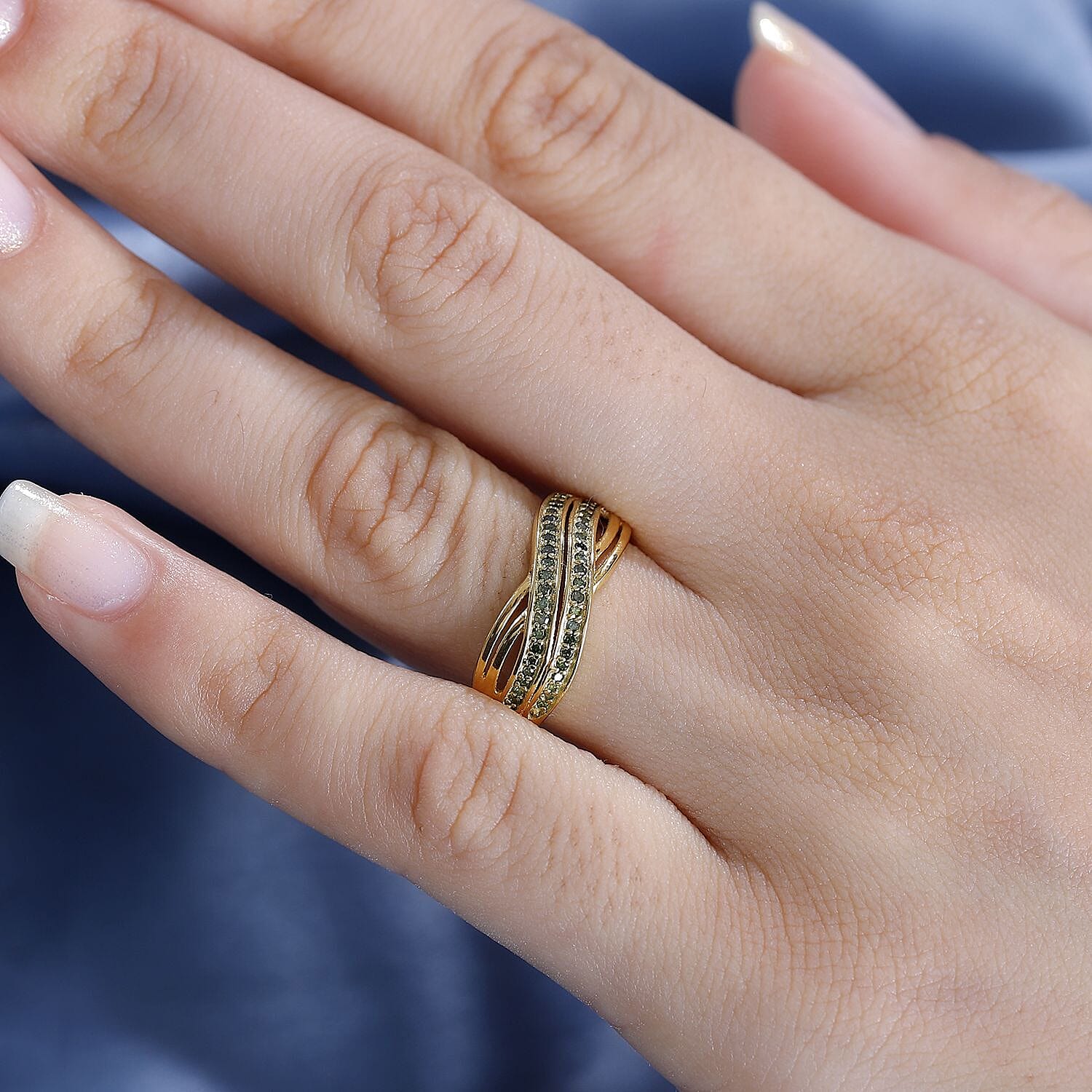 Green Diamond  Fancy Ring in 18K YG Vermeil Sterling Silver 0.20 ct  0.200  Ct.