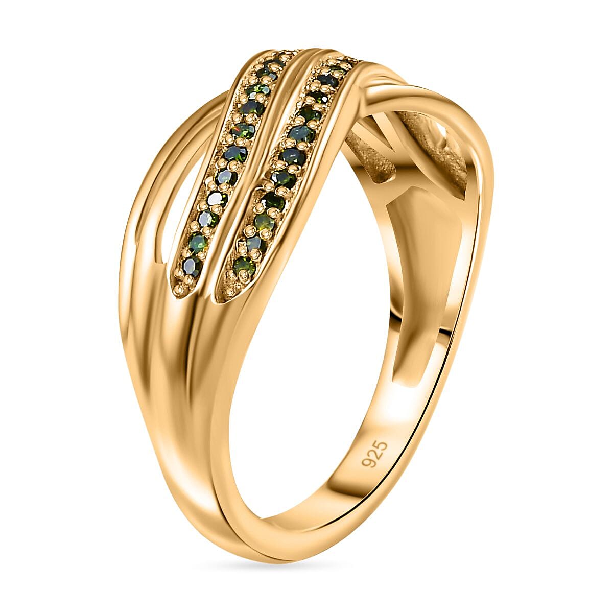 Green Diamond  Fancy Ring in 18K YG Vermeil Sterling Silver 0.20 ct  0.200  Ct.