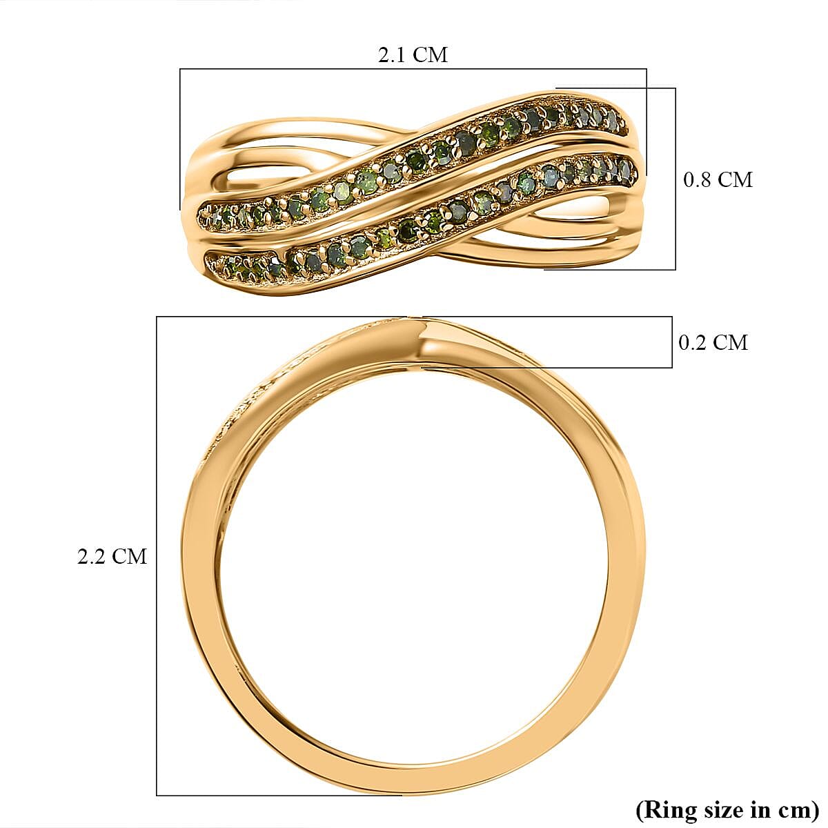 Green Diamond  Fancy Ring in 18K YG Vermeil Sterling Silver 0.20 ct  0.200  Ct.