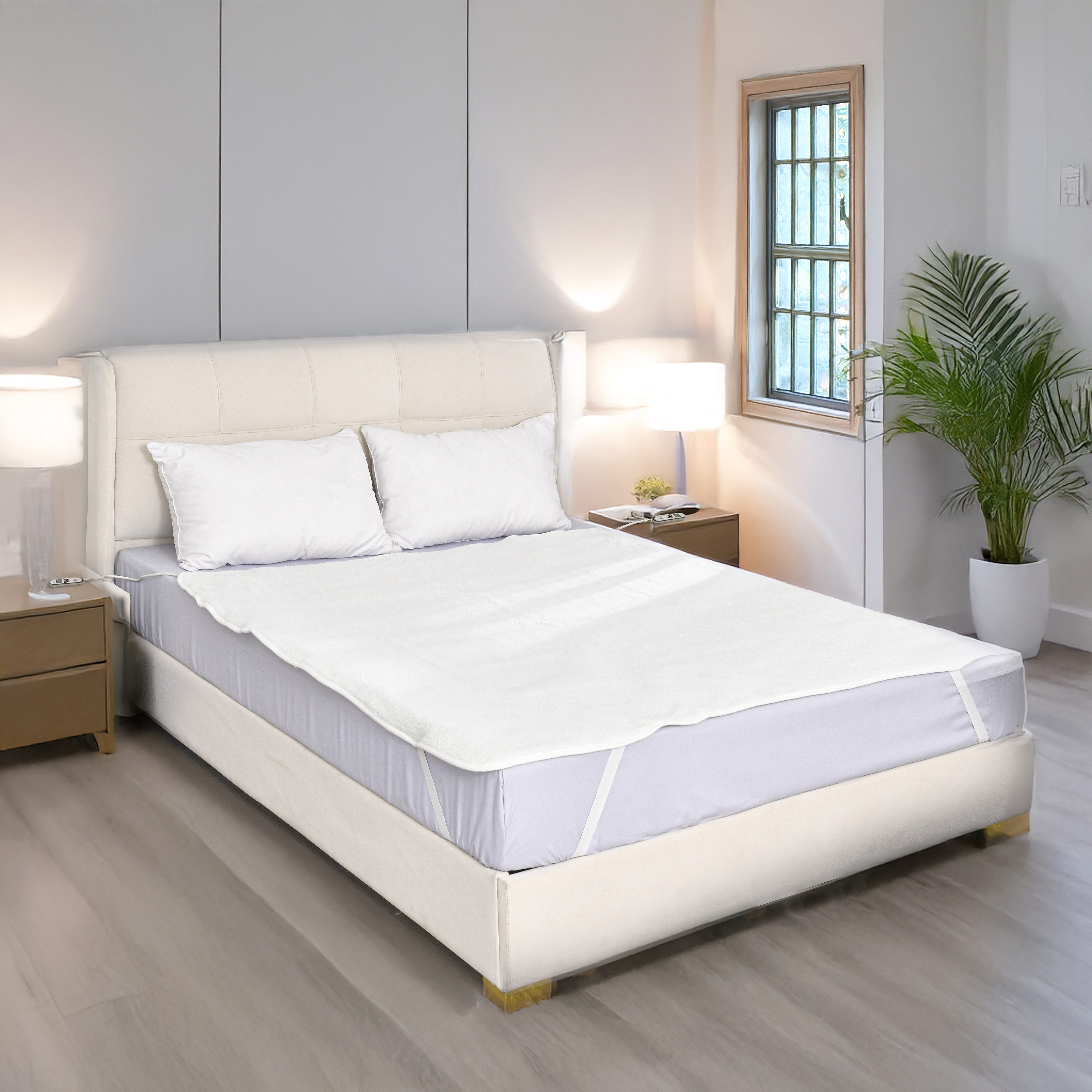 Luxury Sherpa Electric Heated Blanket Topper - Dual Controller, Quad Zone, 6 Temp Settings (200x160 cm) - White