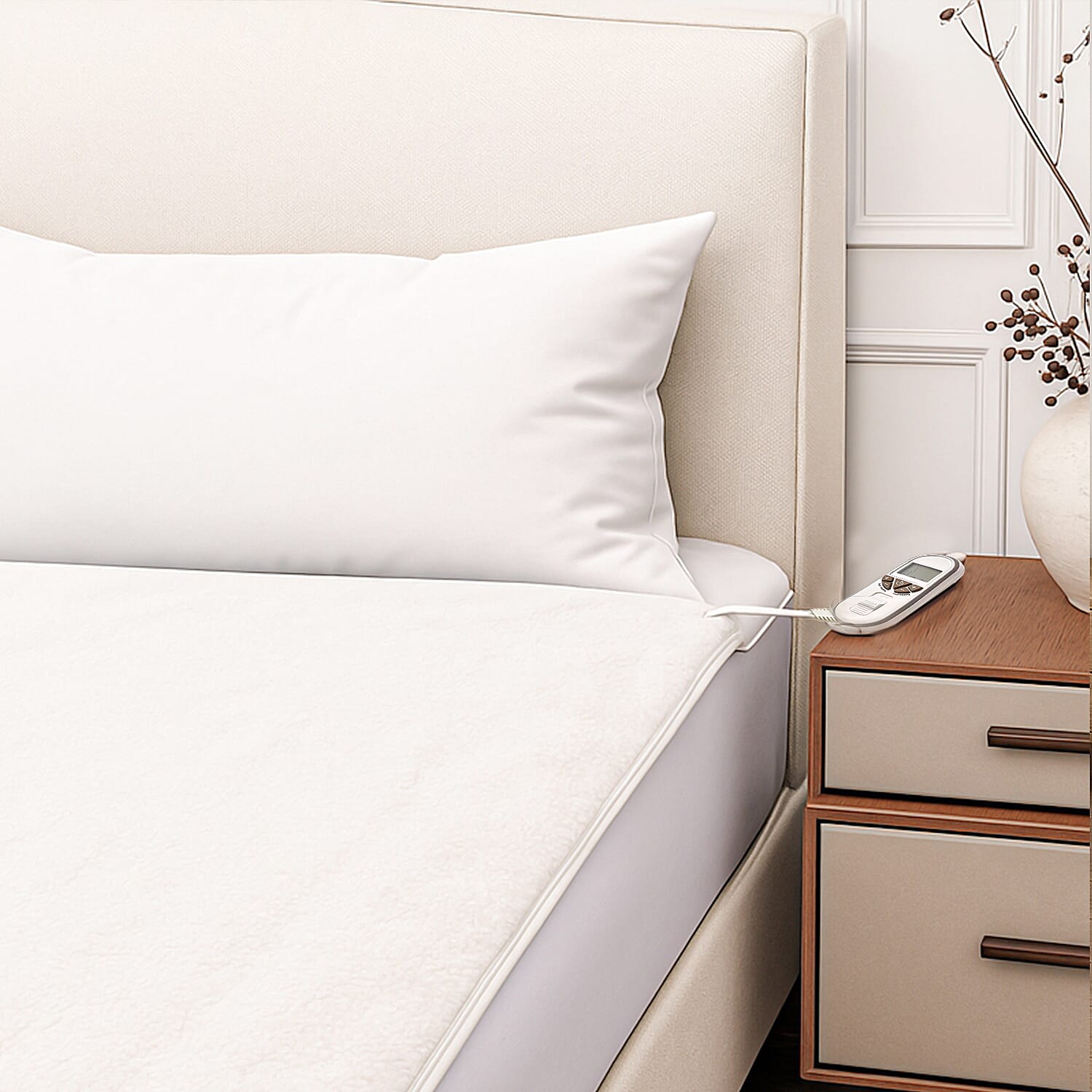 Luxury Sherpa Electric Heated Blanket Topper - Dual Controller, Quad Zone, 6 Temp Settings (200x160 cm) - White