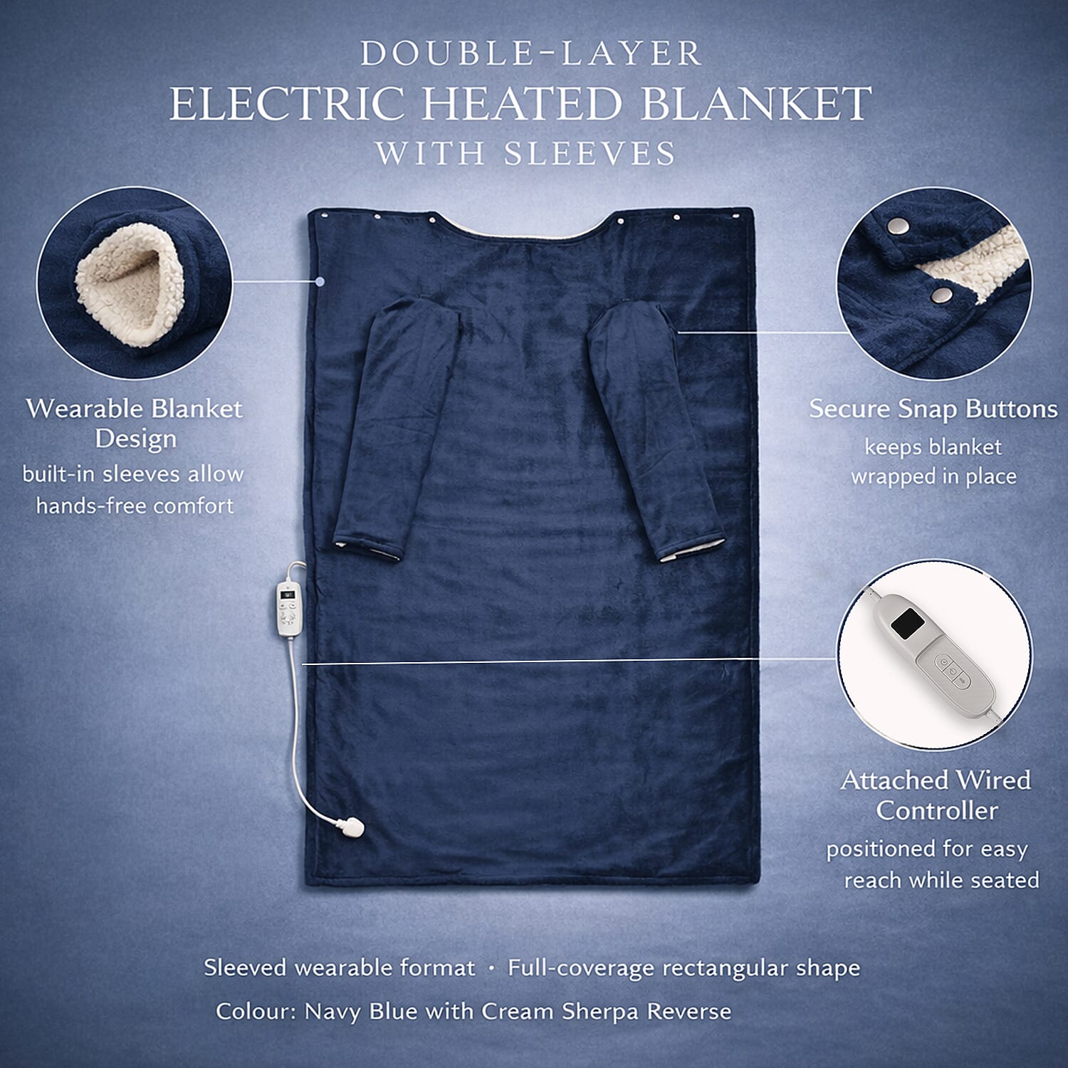 Luxurious Super Cozy Double Layer Electric Heated Blanket 220gsm - Blue