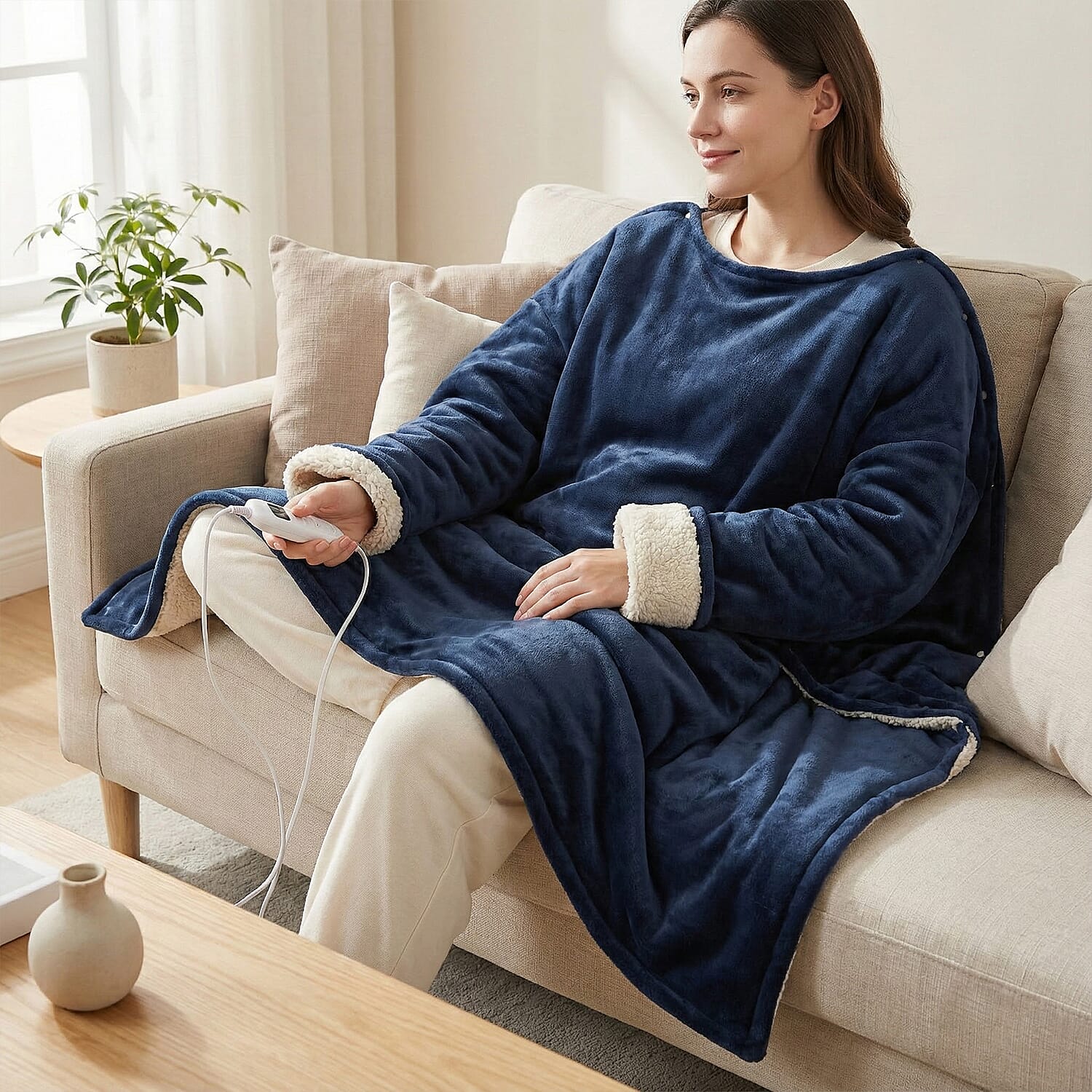 Luxurious Super Cozy Double Layer Electric Heated Blanket 220gsm - Blue