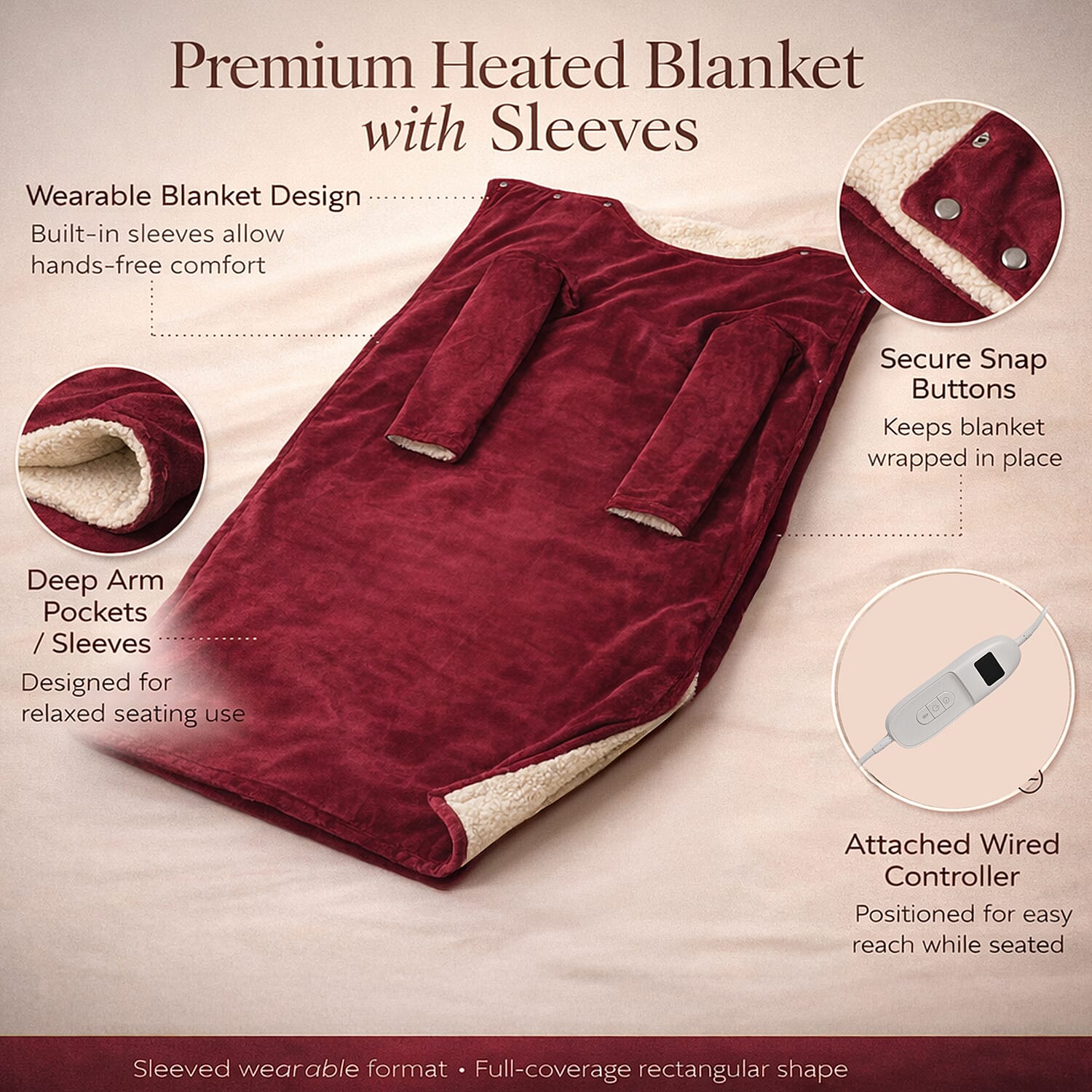 Luxurious Super Cozy Double Layer Electric Heated Blanket 220gsm - Red