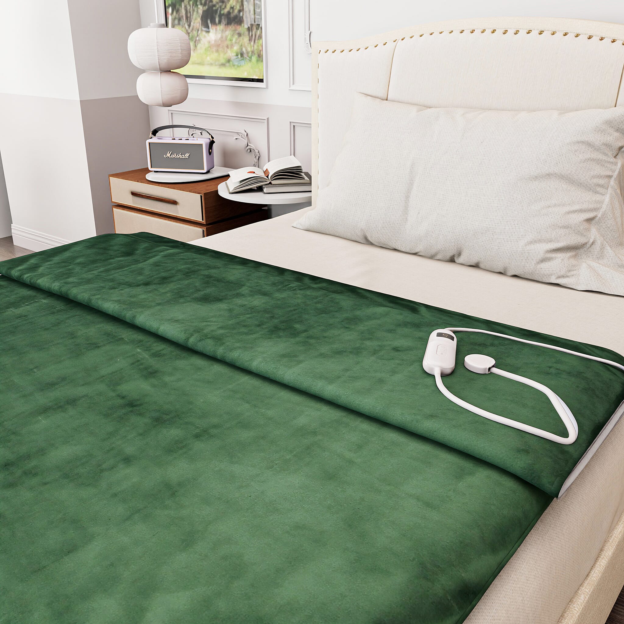 Electric Heated Double Layer Sherpa Blanket With 9 Heat Levels, Machine Washable and Timer (200x150 cm) - Green
