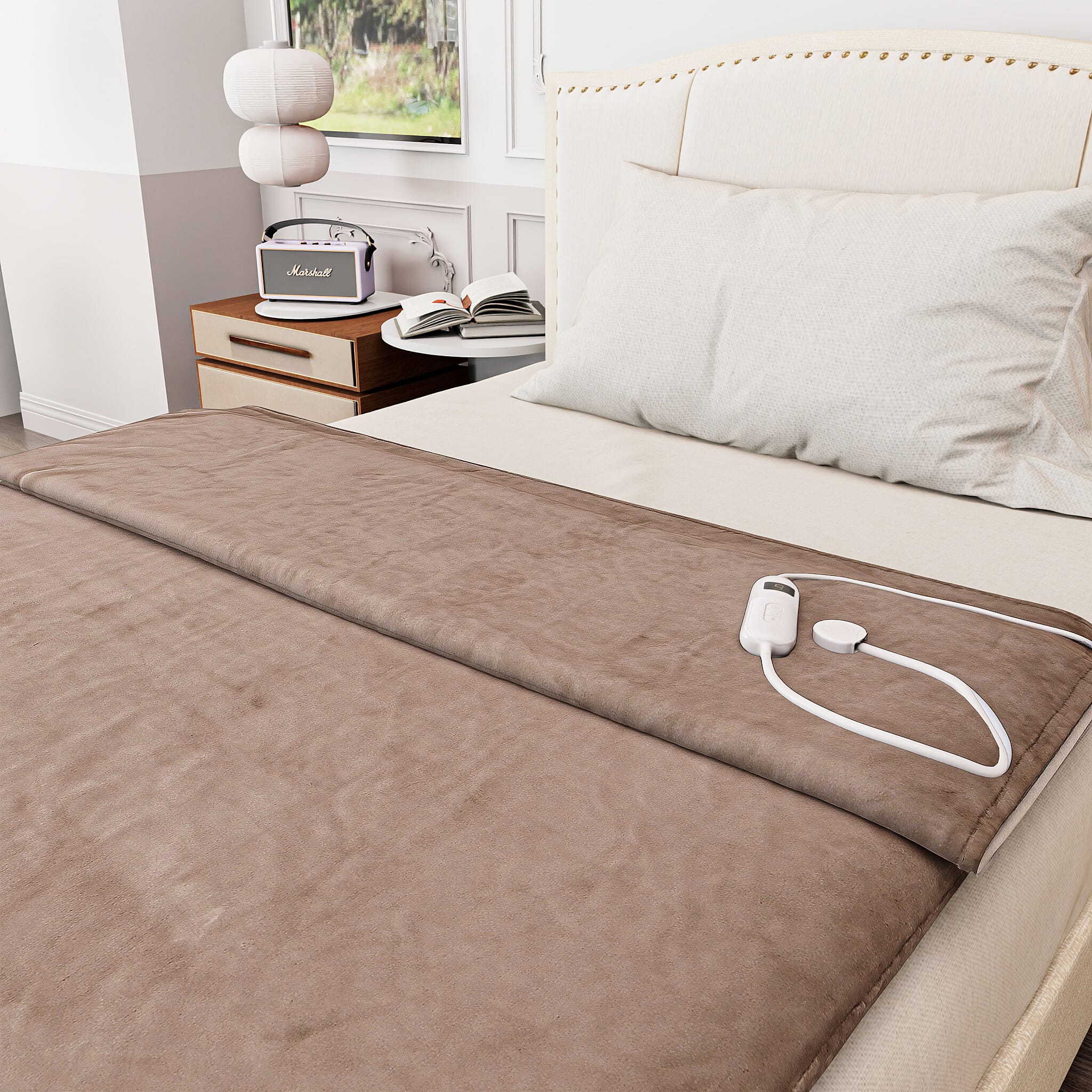 Electric Heated Double Layer Sherpa Blanket With 9 Heat Levels, Machine Washable and Timer (200x150 cm) - Beige