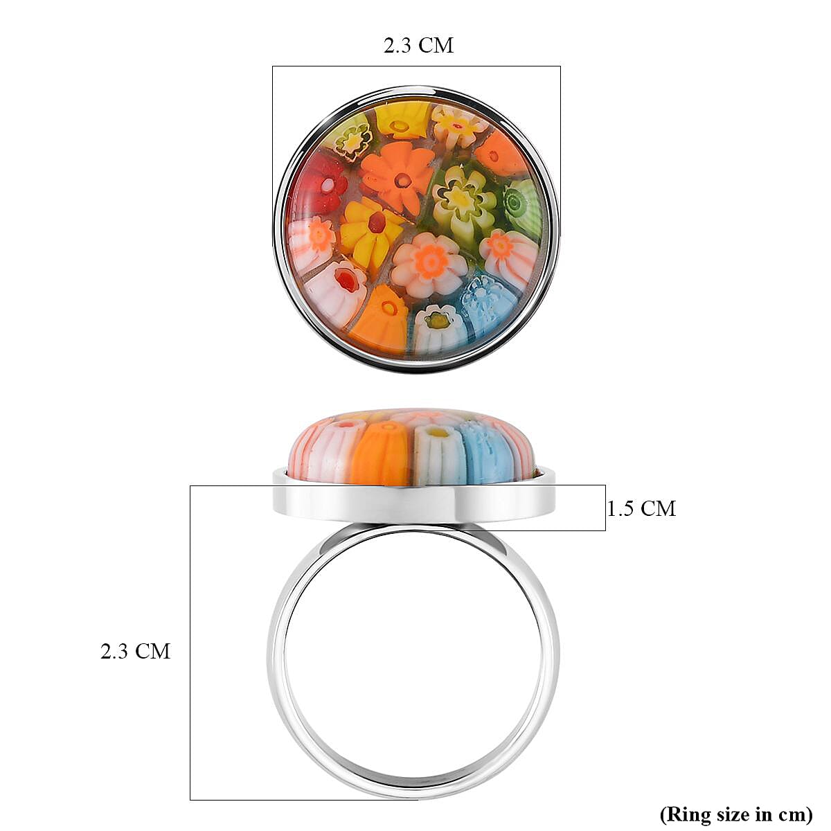 Multi Color Murano Style Glass Ring in White Tone 5.00 Ct. Multi Color Murano Style Glass Ring in White Tone 5.00 Ct.