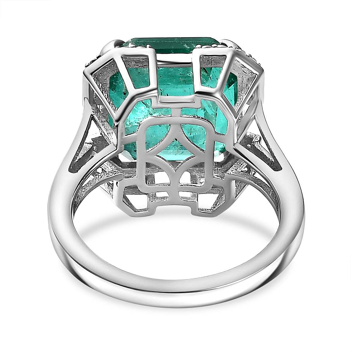 Emeraldine Triplet Quartz & Natural Zircon Ring in Rhodium Overlay Sterling Silver 8.60 Ct