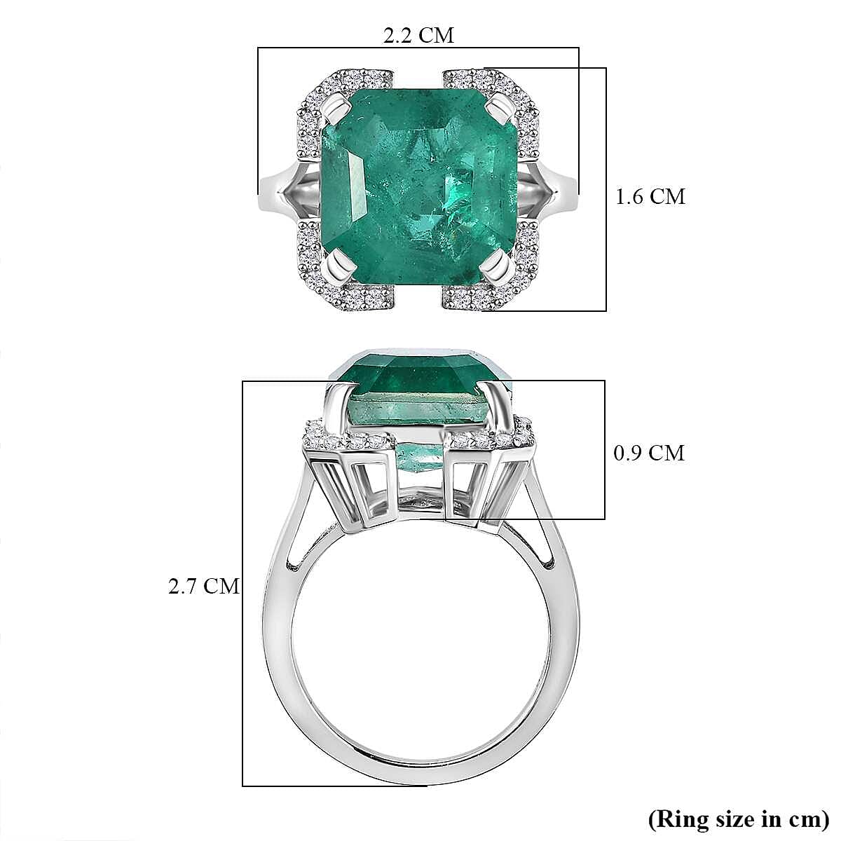 Emeraldine Triplet Quartz & Natural Zircon Ring in Rhodium Overlay Sterling Silver 8.60 Ct