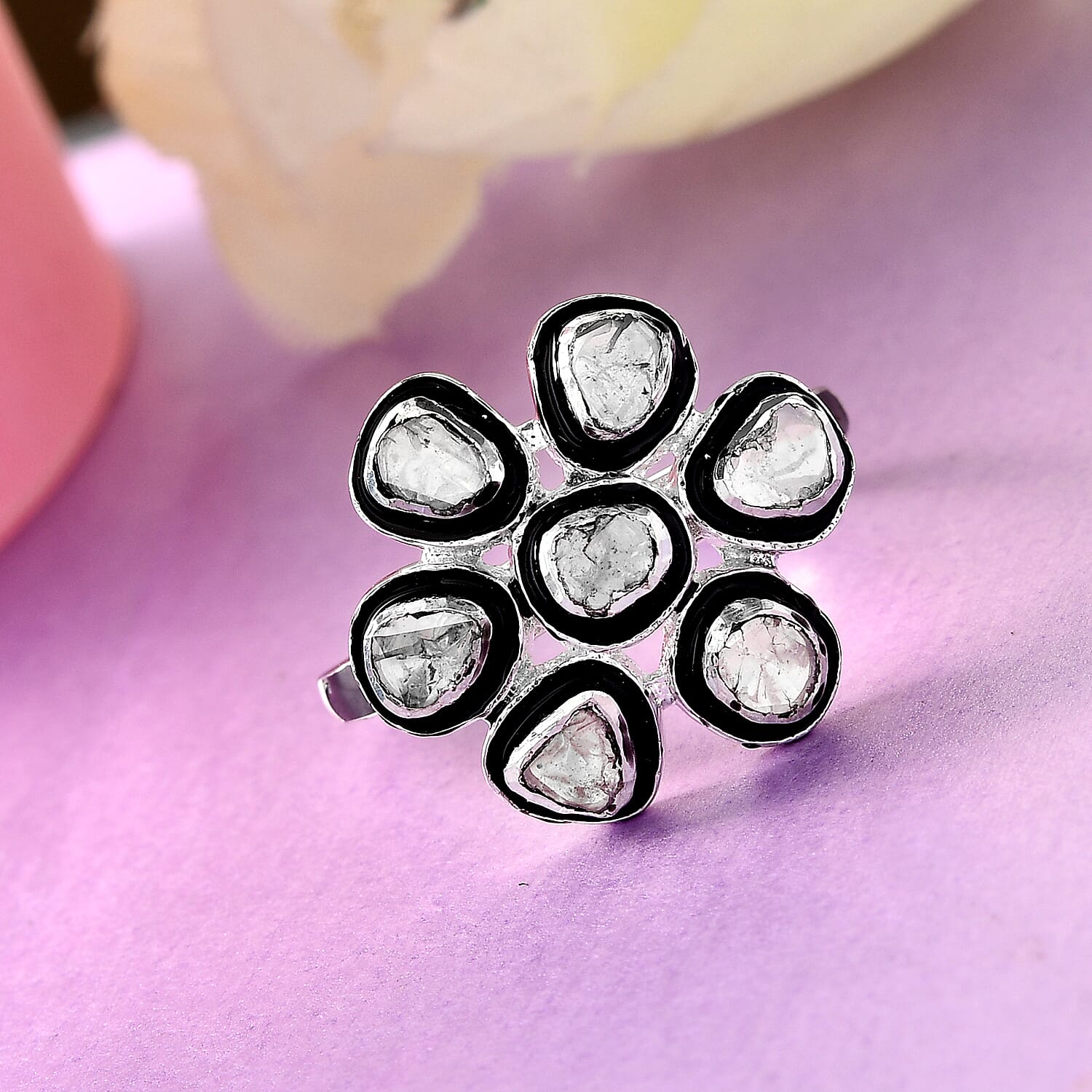 GP Italian Garden Collection - Polki Diamond Ring in Platinum Overlay Sterling Silver 0.34 Ct