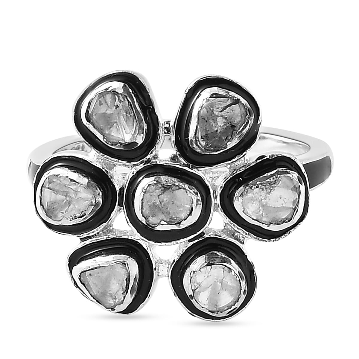 GP Italian Garden Collection - Polki Diamond Ring in Platinum Overlay Sterling Silver 0.34 Ct