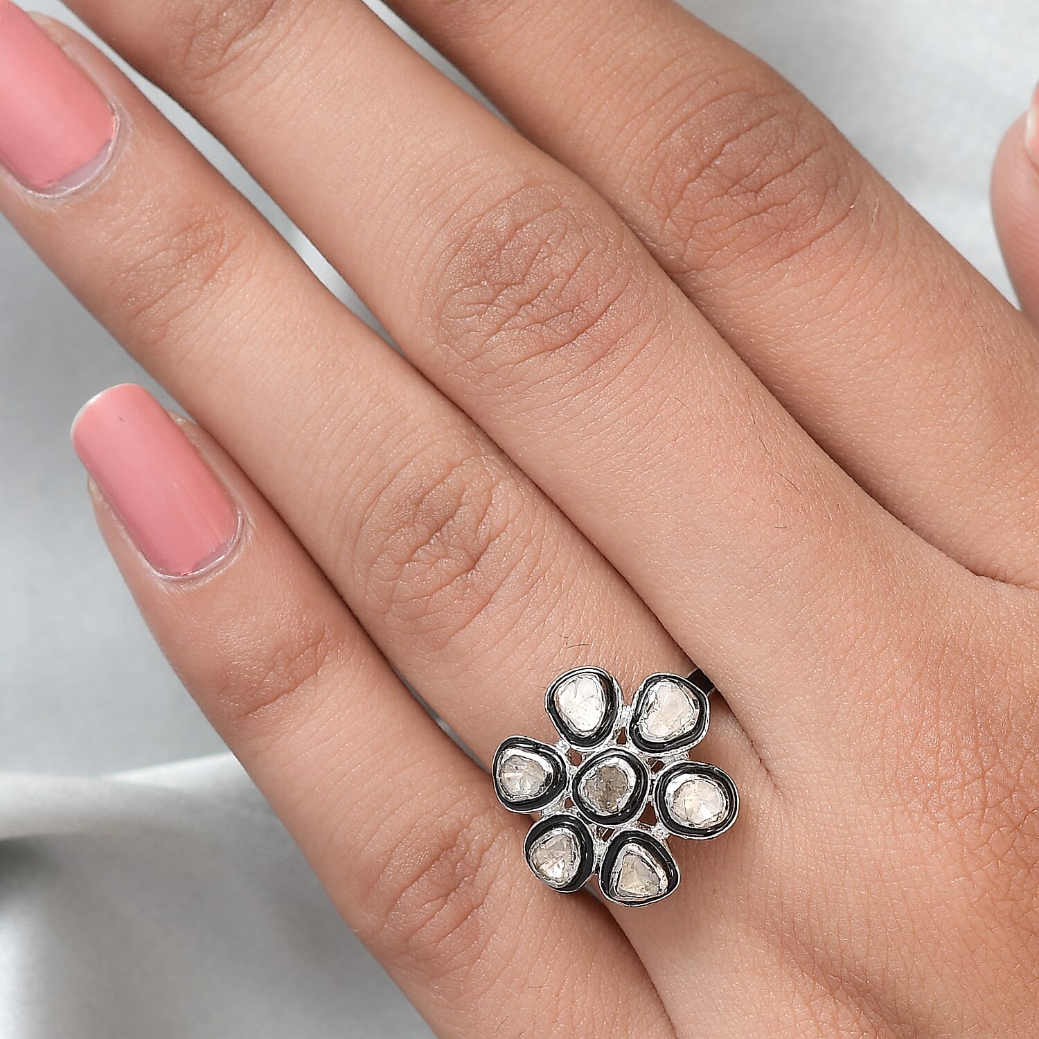 GP Italian Garden Collection - Polki Diamond Ring in Platinum Overlay Sterling Silver 0.34 Ct