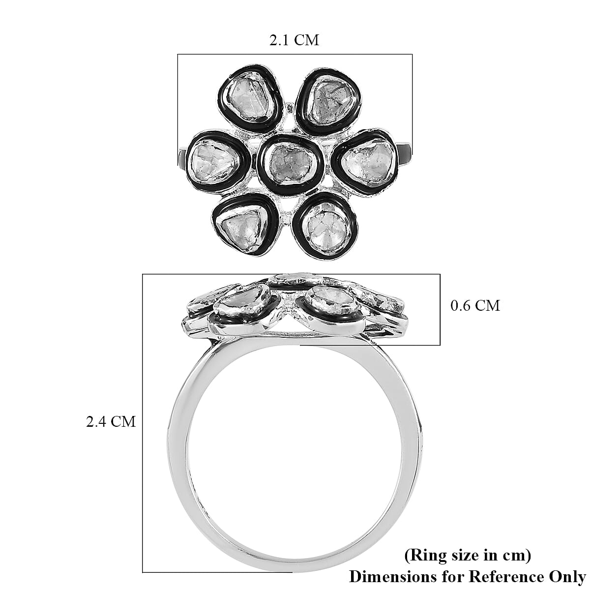 GP Italian Garden Collection - Polki Diamond Ring in Platinum Overlay Sterling Silver 0.34 Ct