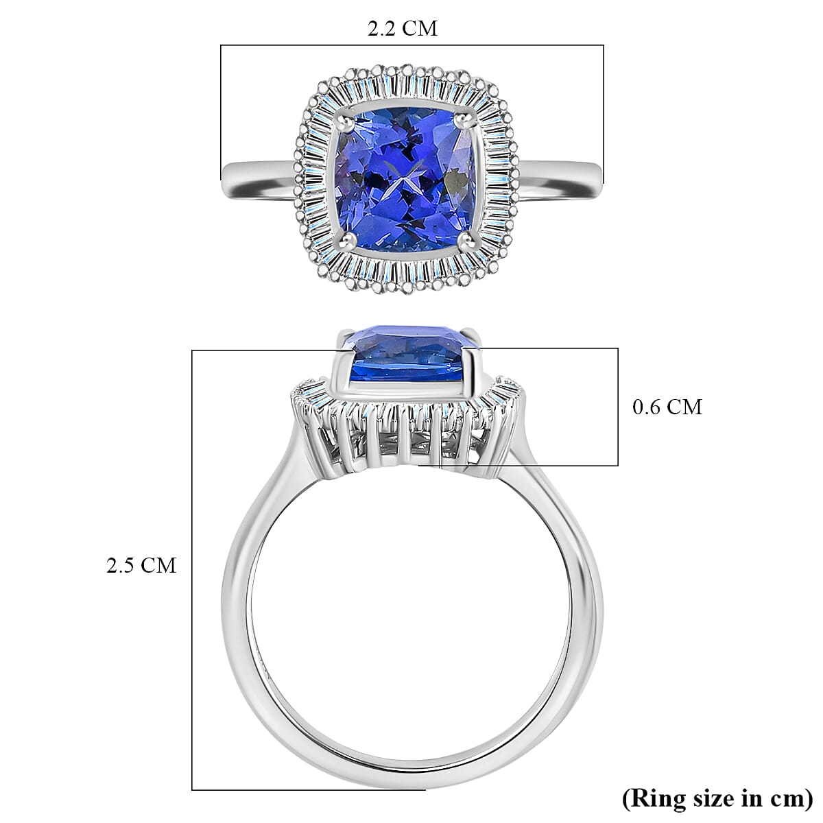 RHAPSODY 950 Platinum AAAA Tanzanite and Diamond (VS-E-F) Ring 2.75 Ct, Platinum Wt. 5.10 Gms