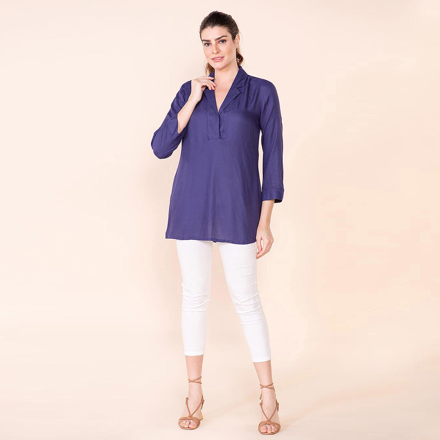 TAMSY Viscose Top - Navy Blue