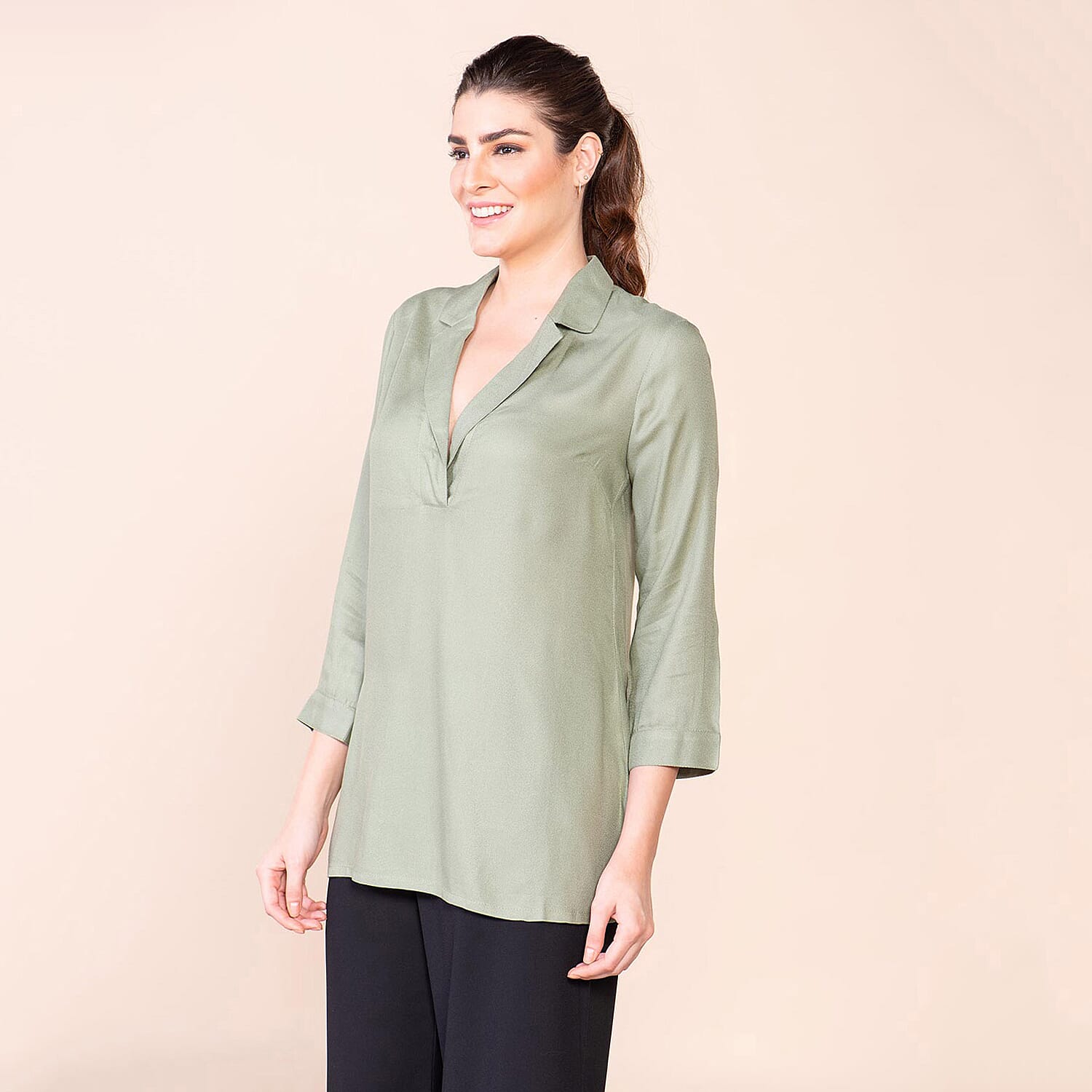 TAMSY 100% Viscose Top (Size 10) - Olive Green